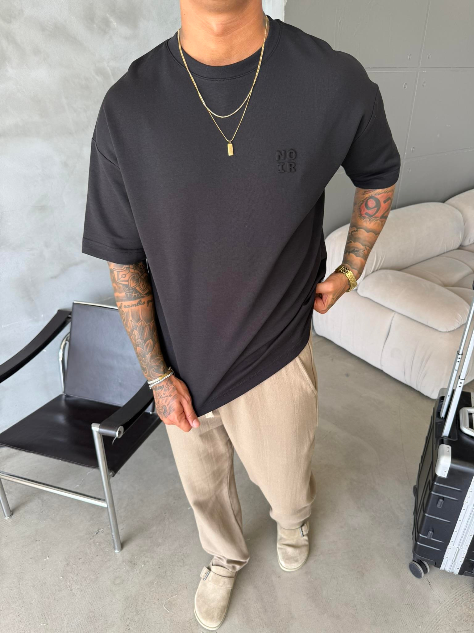 Erkek Oversize Basic NO IR T-Shirt - Siyah