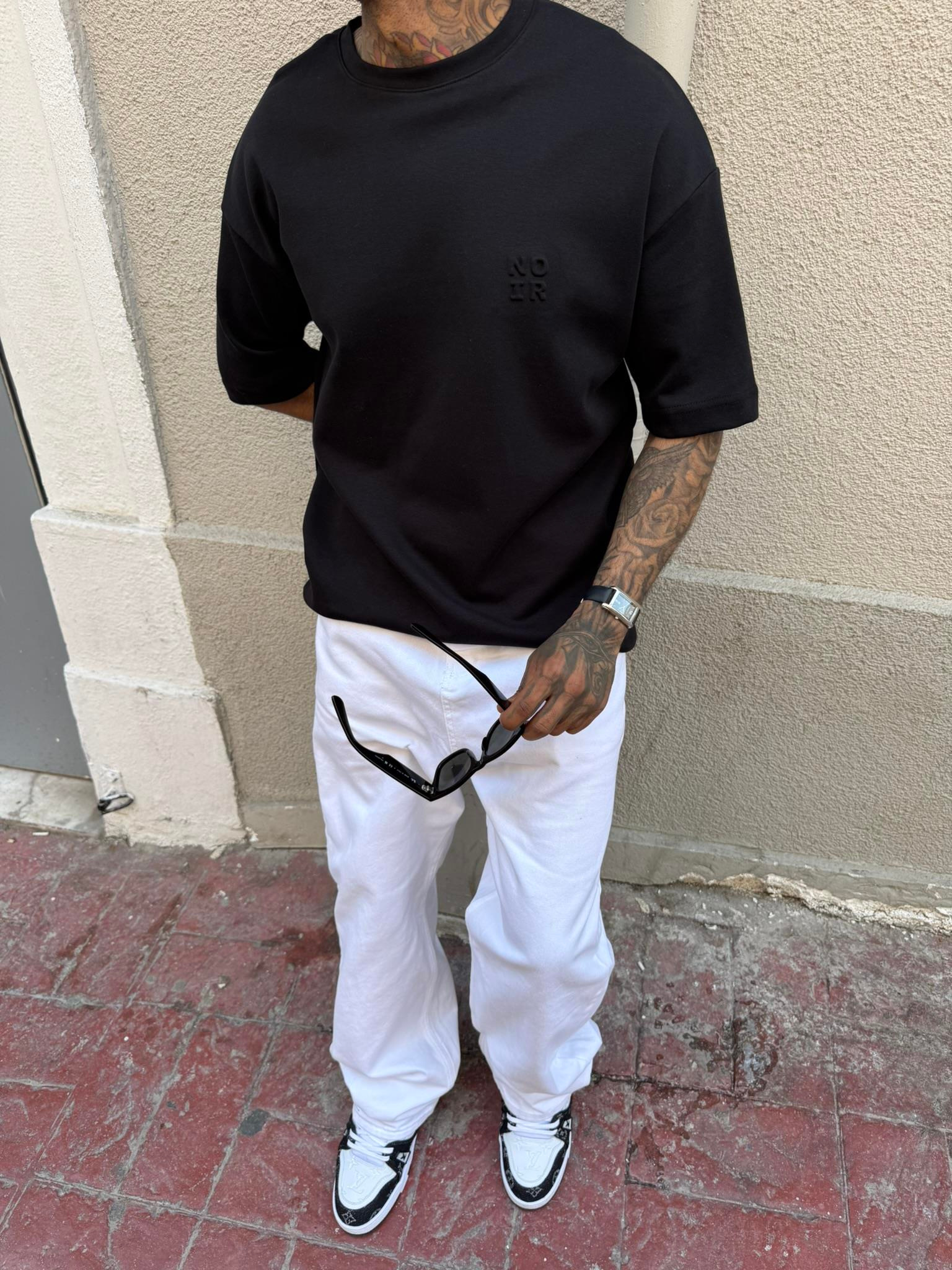 Erkek Oversize Basic NO IR T-Shirt - Siyah