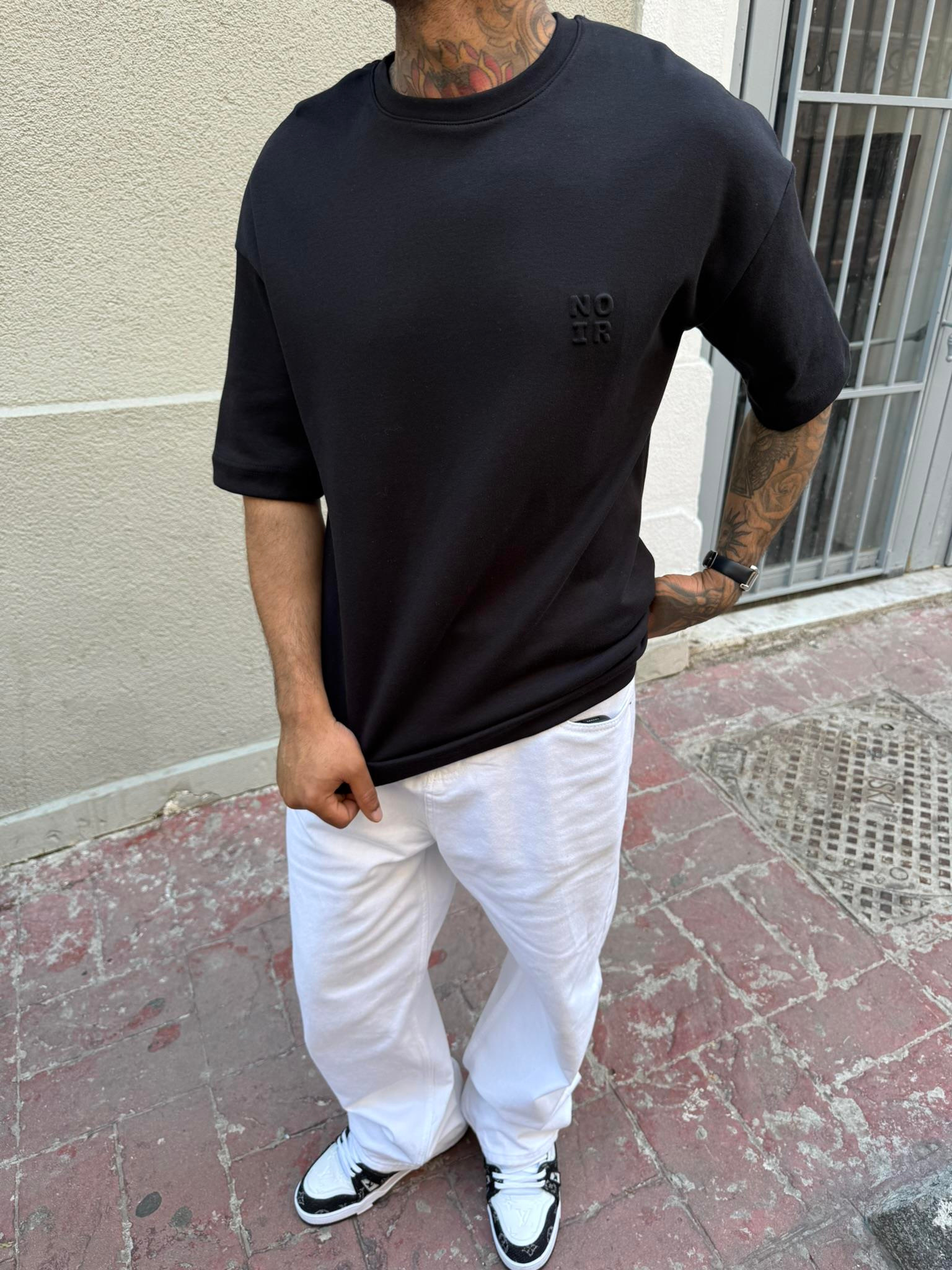 Erkek Oversize Basic NO IR T-Shirt - Siyah