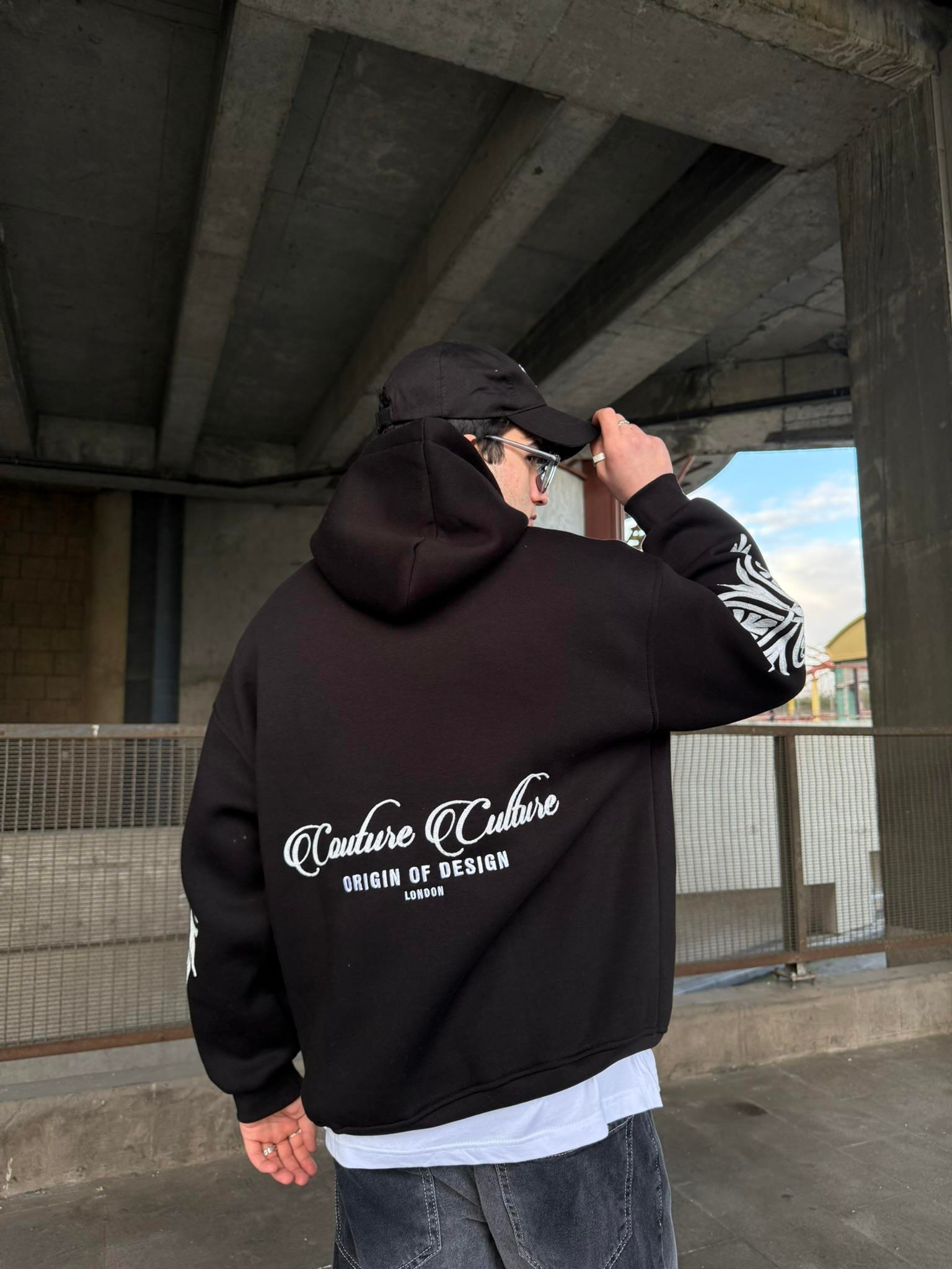 Erkek Oversize Baskılı Hoodie Sweatshirt Siyah