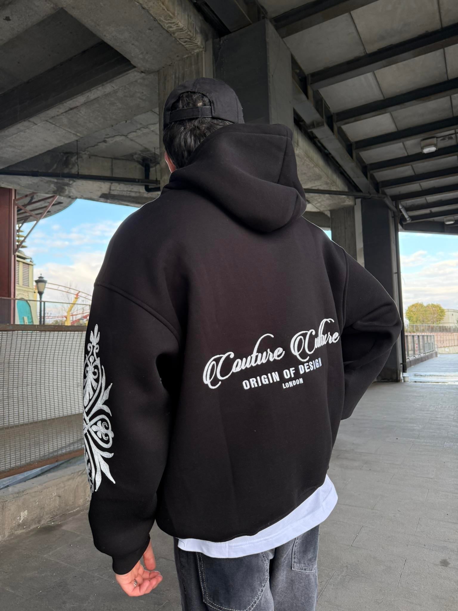Erkek Oversize Baskılı Hoodie Sweatshirt Siyah