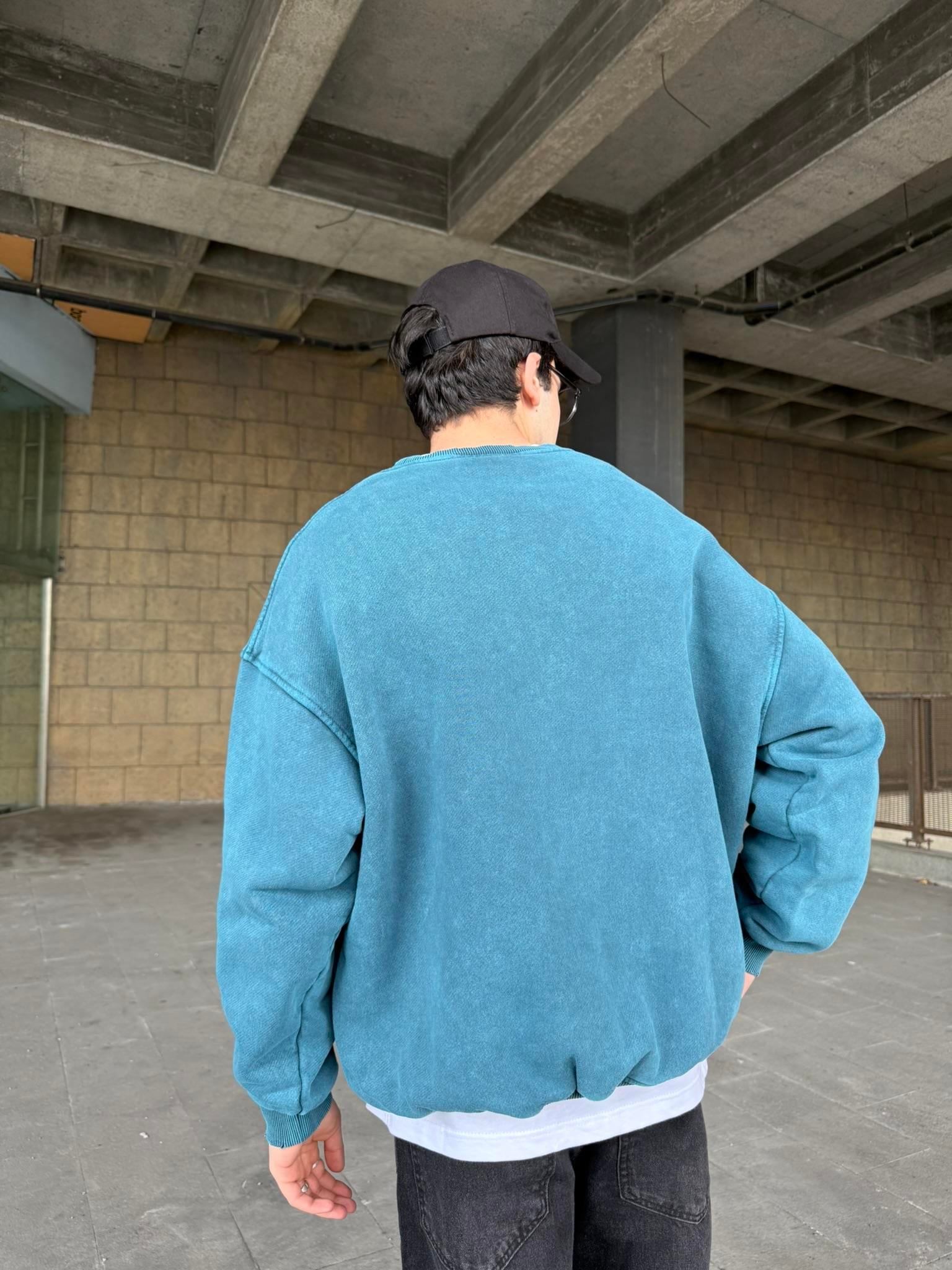 Erkek Oversize Premium Basic Sweatshirt Bebe Mavi