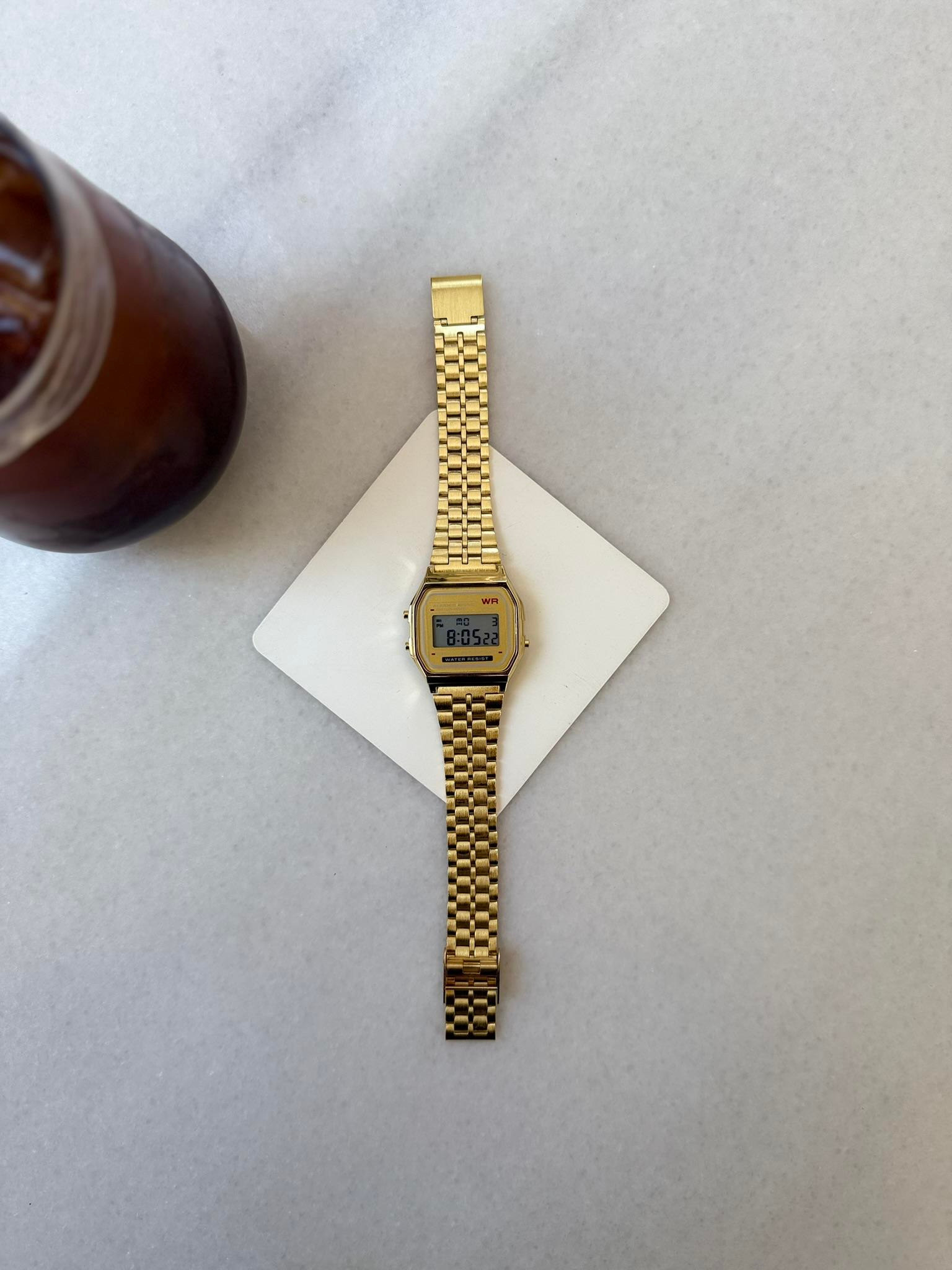 Erkek Retro Dijital Erkek Kol Saati - Gold