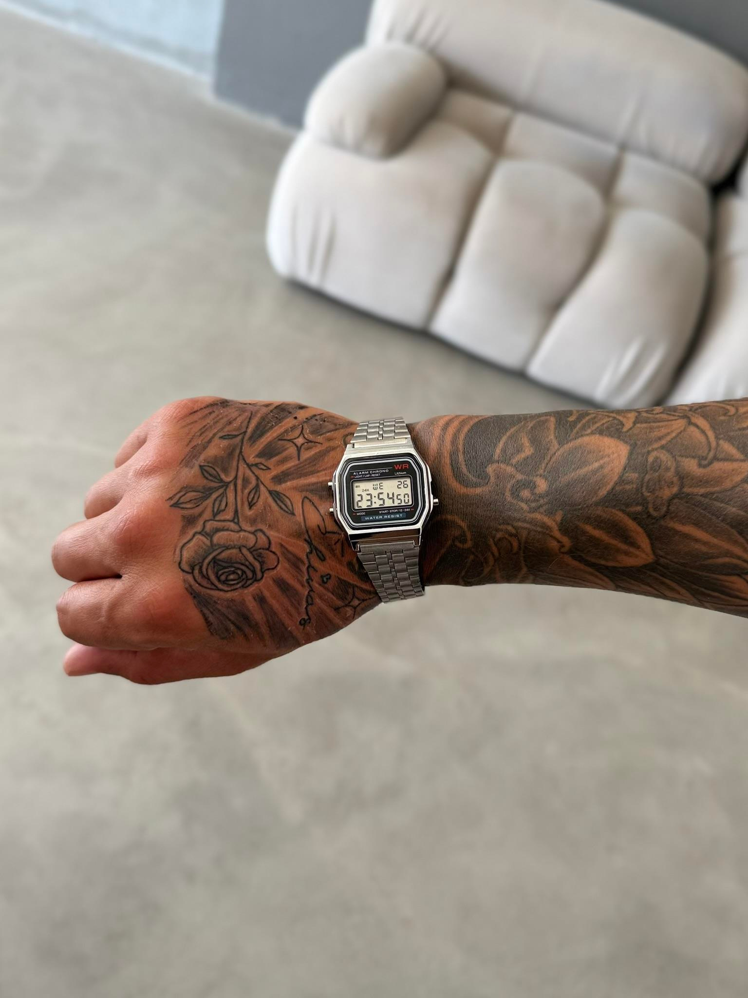 Erkek Retro Dijital Erkek Kol Saati - Gümüş