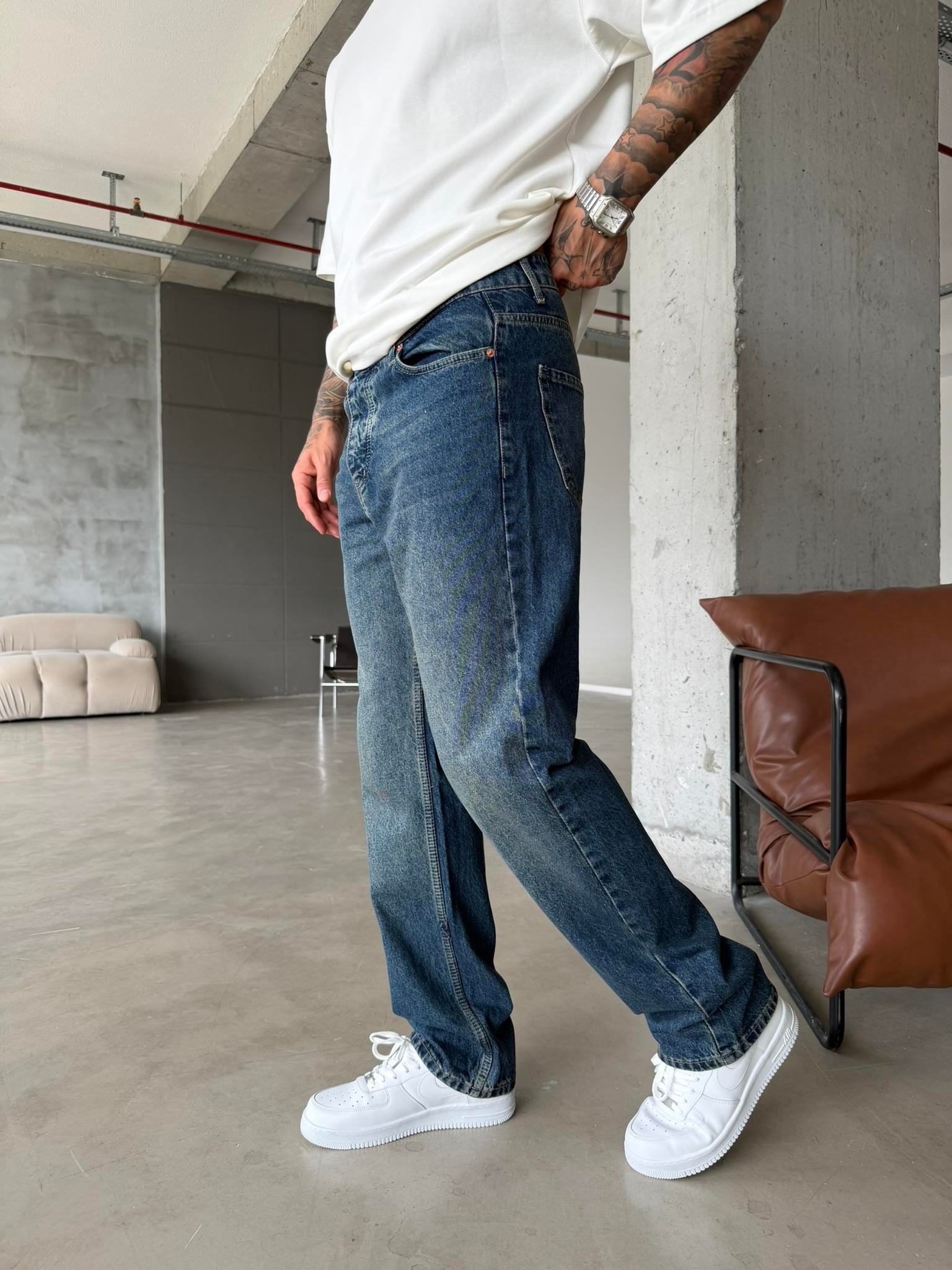 Eskitme Baggy Pantolon - İndigo