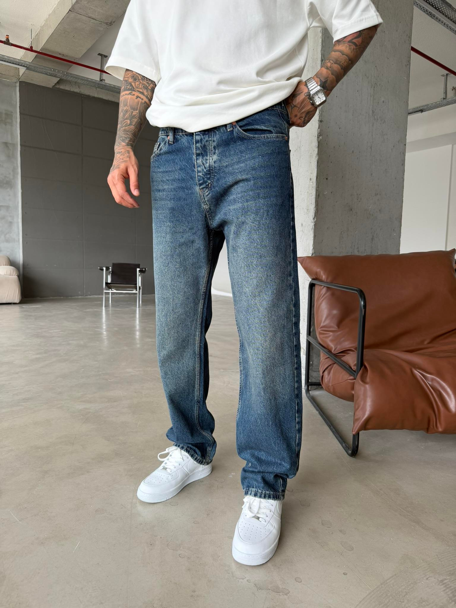 Eskitme Baggy Pantolon - İndigo