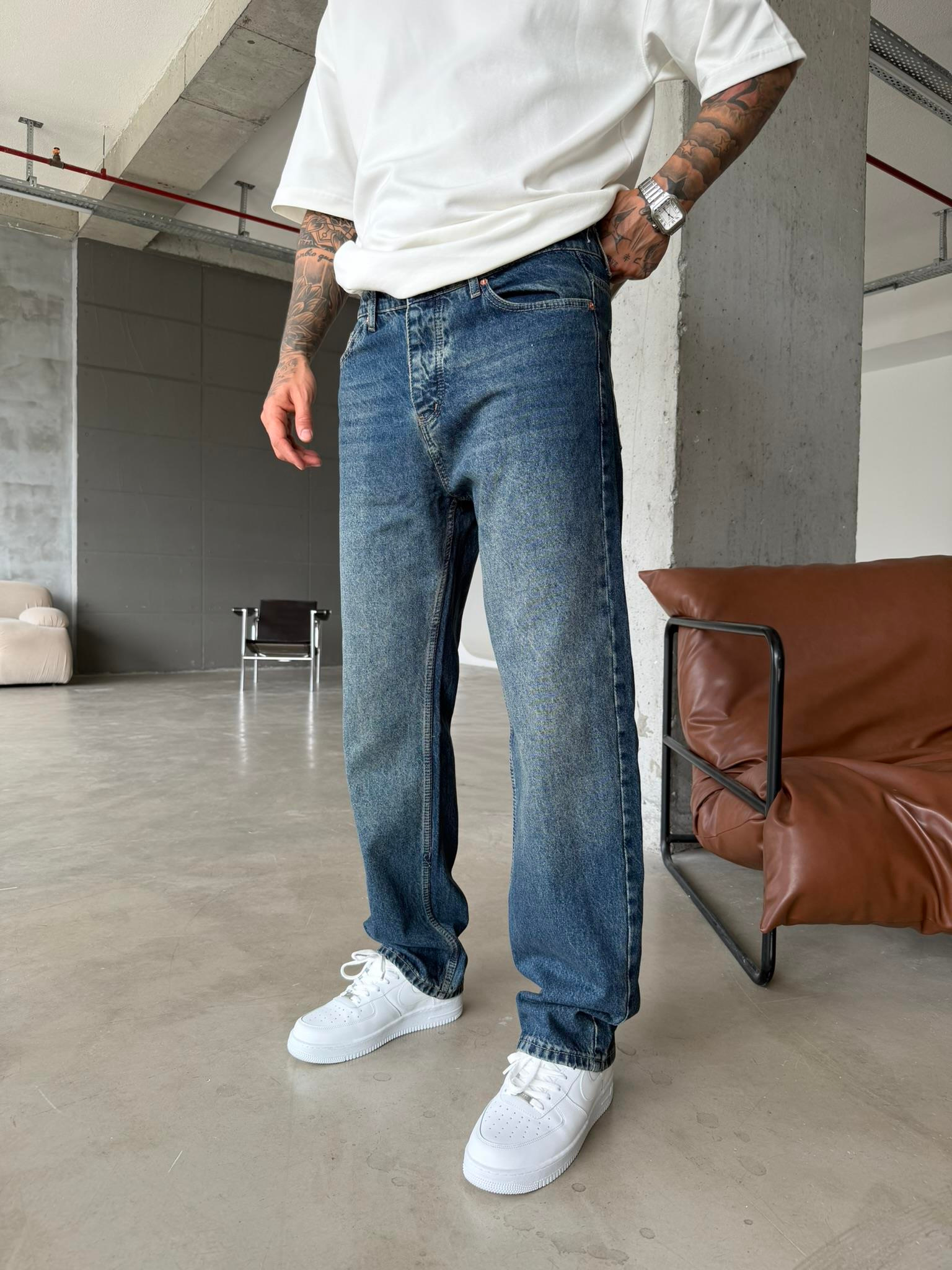 Eskitme Baggy Pantolon - İndigo