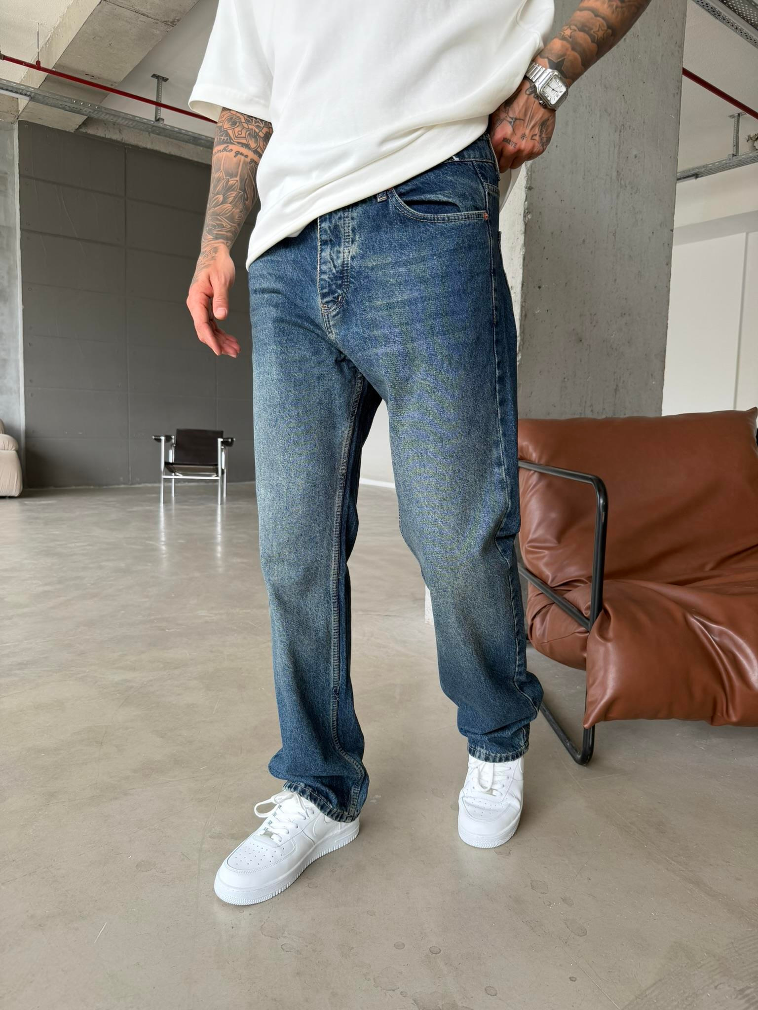 Eskitme Baggy Pantolon - İndigo