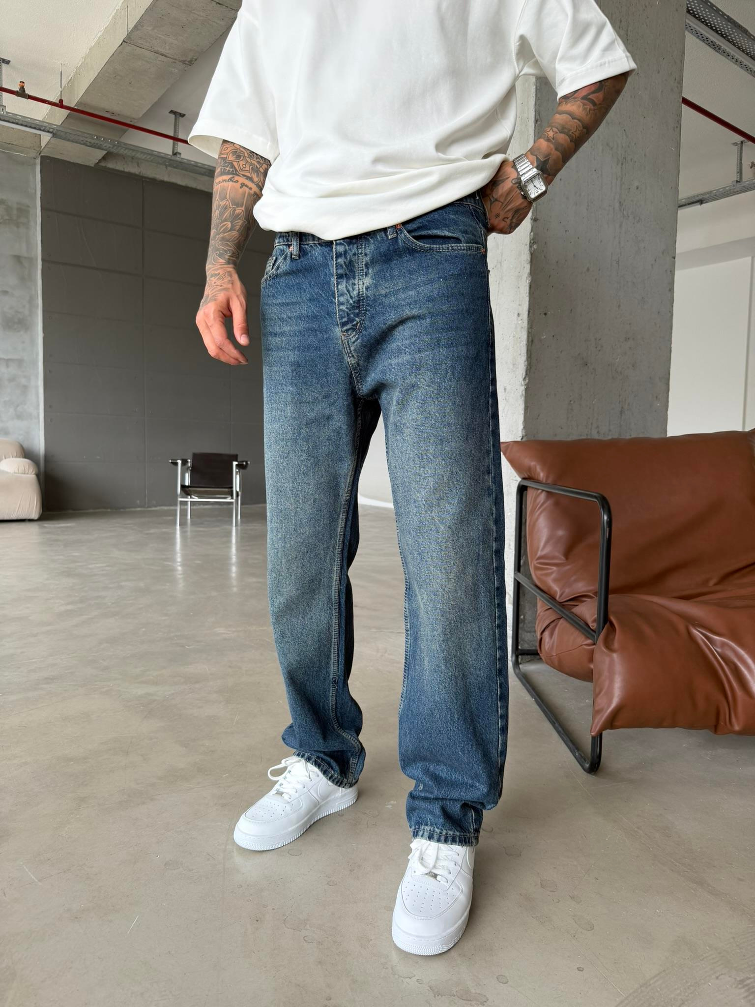 Eskitme Baggy Pantolon - İndigo