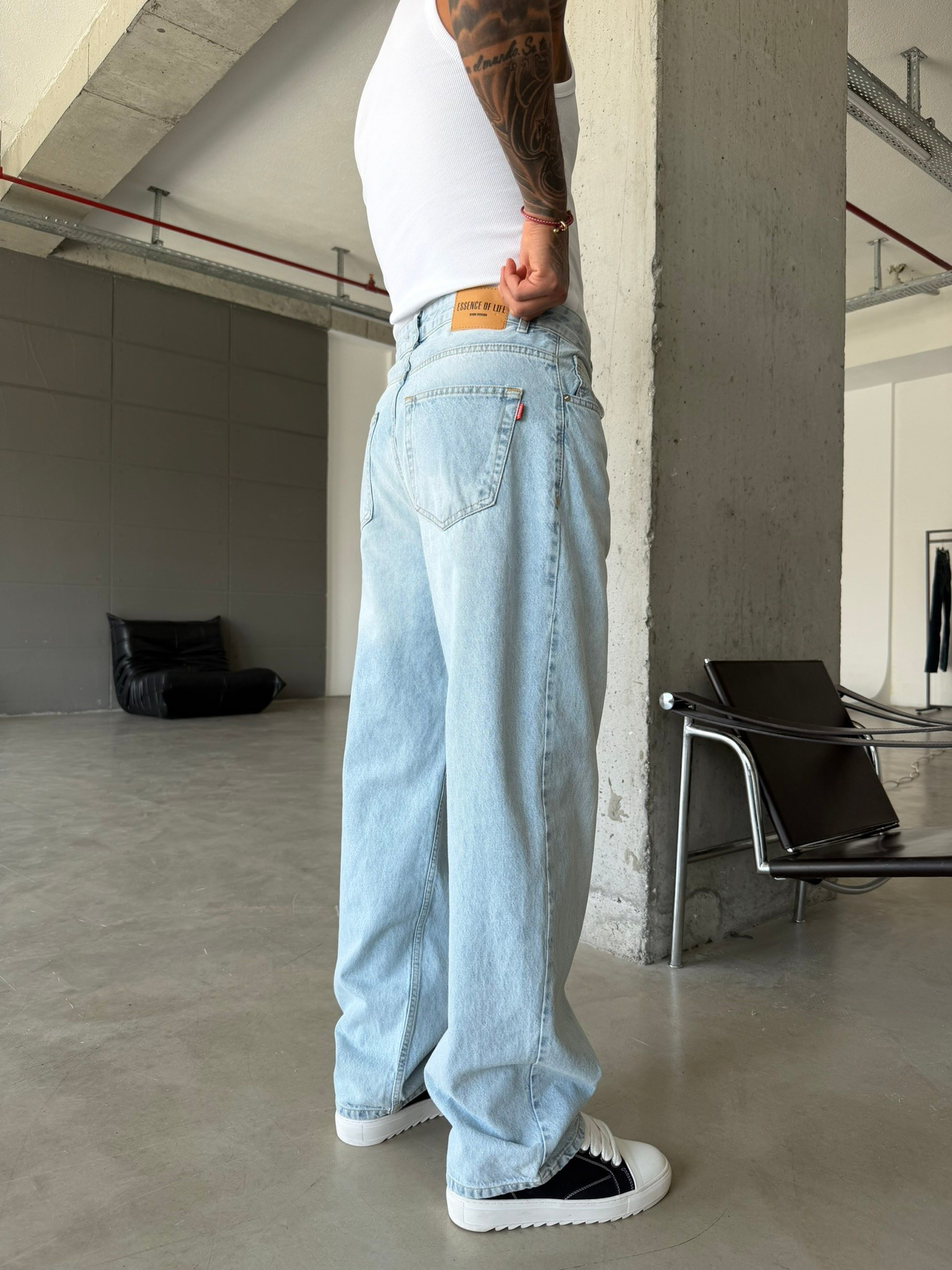 Eskitme Basic Relax Fit Baggy Pantolon - Mavi