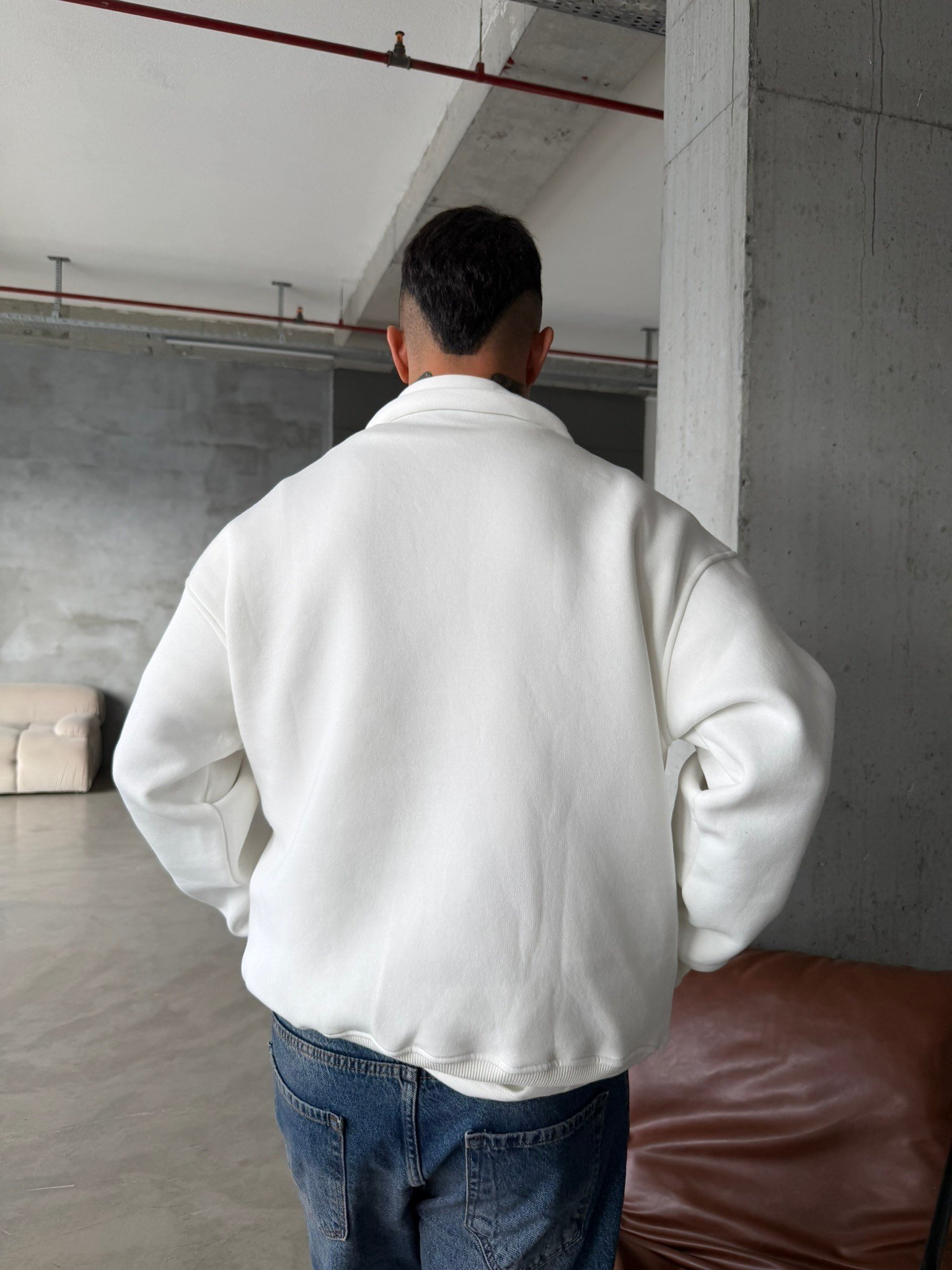 Essence Yarım Fermuar Sweat - Beyaz