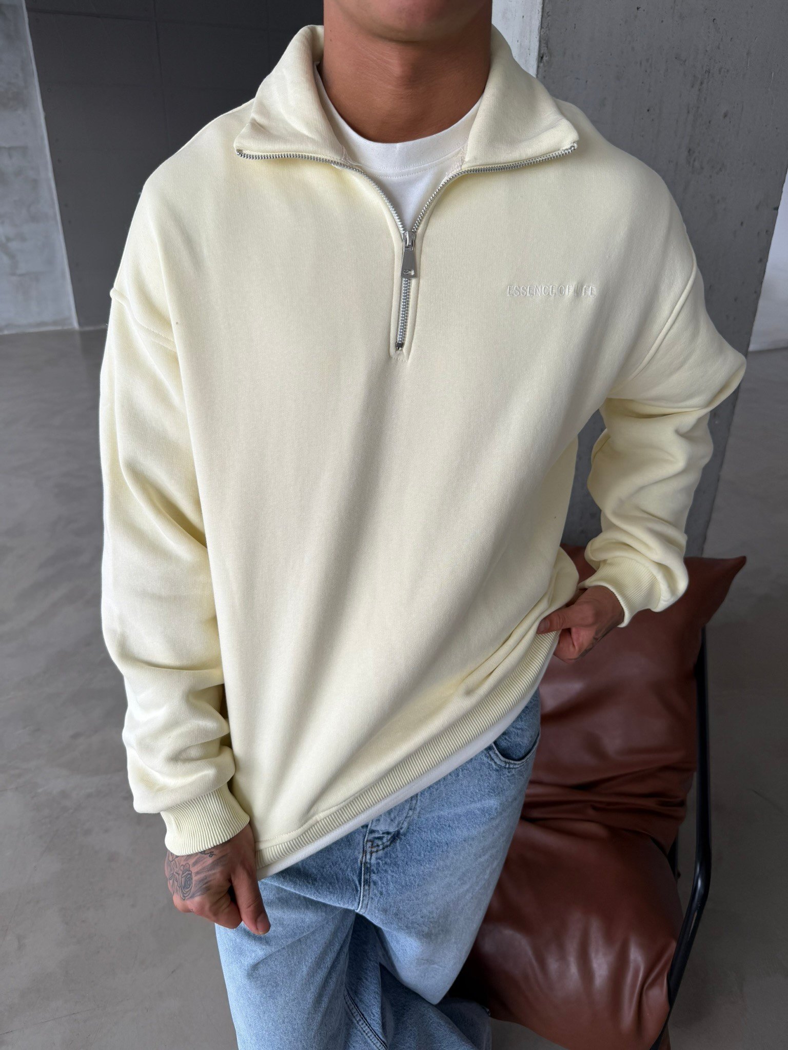 Essence Yarım Fermuar Sweat - Sarı