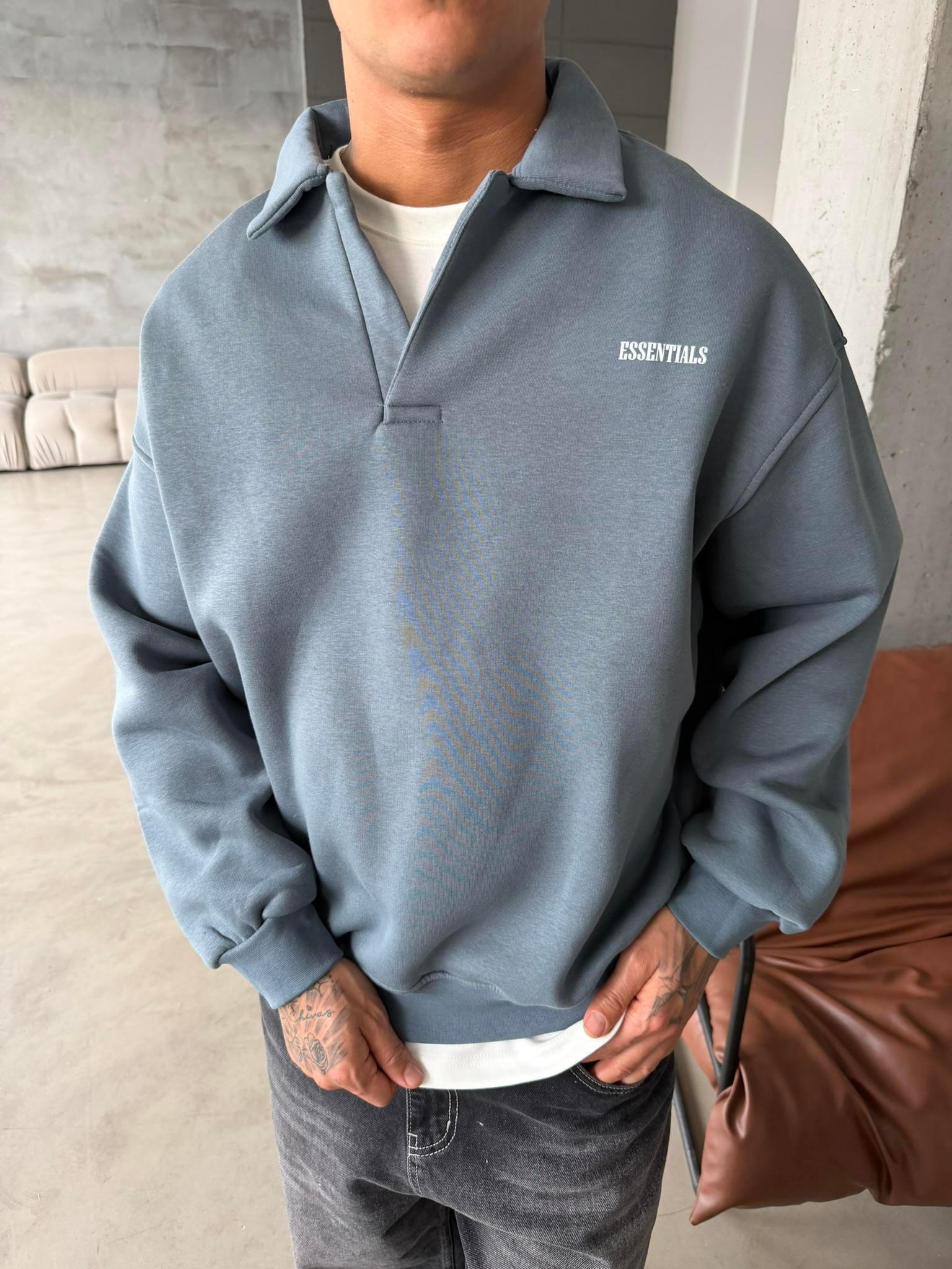 Essetıals Basic Polo Sweat - Füme