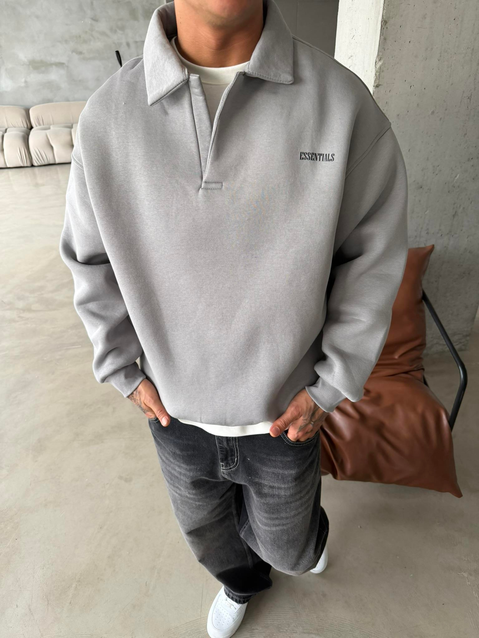 Essetıals Basic Polo Sweat - Gri