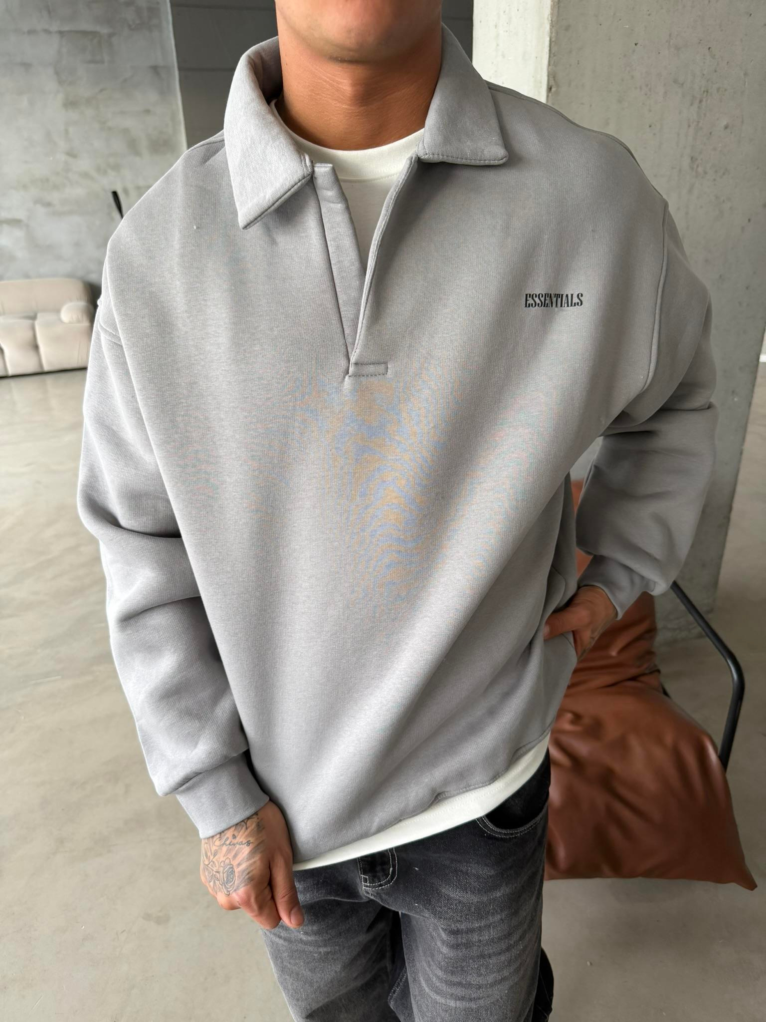Essetıals Basic Polo Sweat - Gri