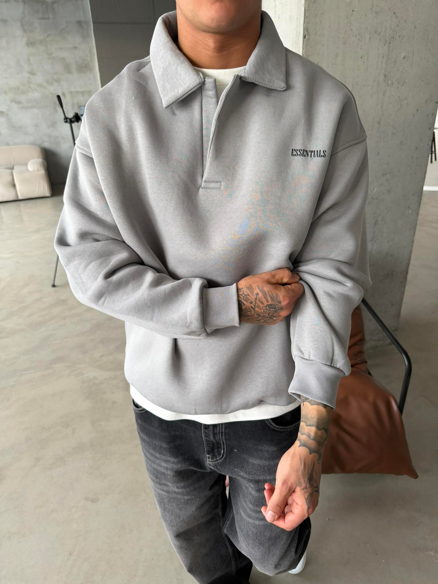 Essetıals Basic Polo Sweat - Gri