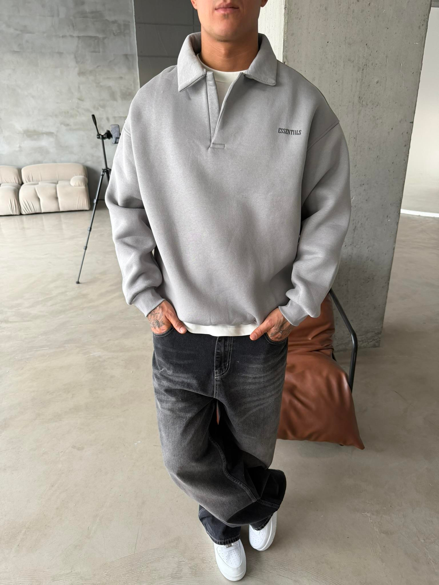 Essetıals Basic Polo Sweat - Gri
