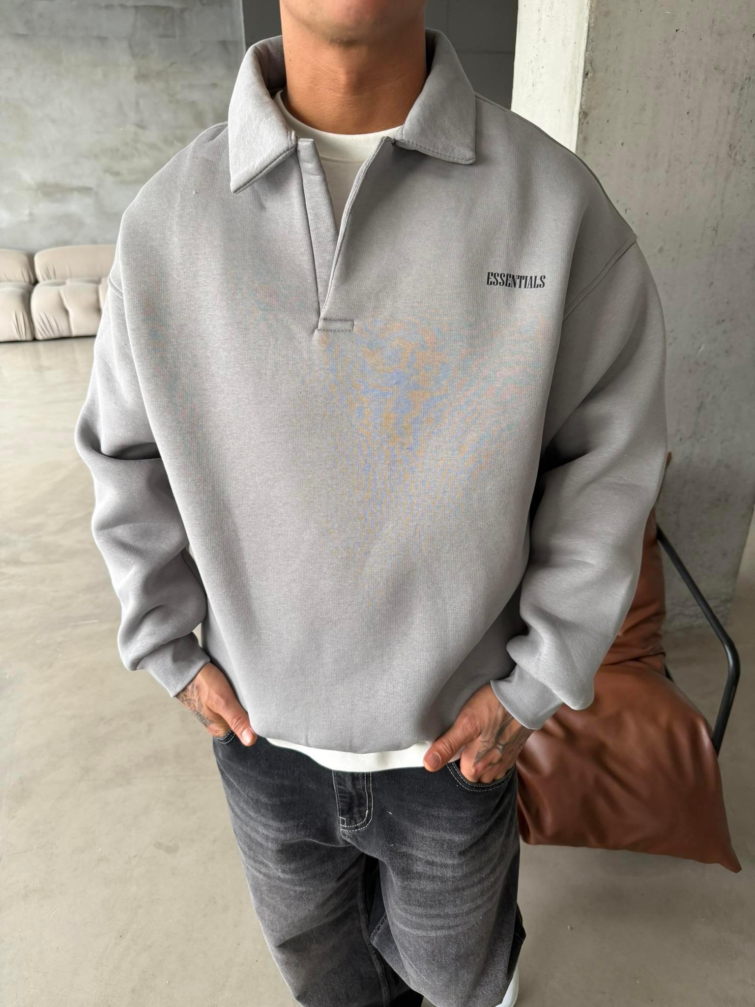 Essetıals Basic Polo Sweat - Gri