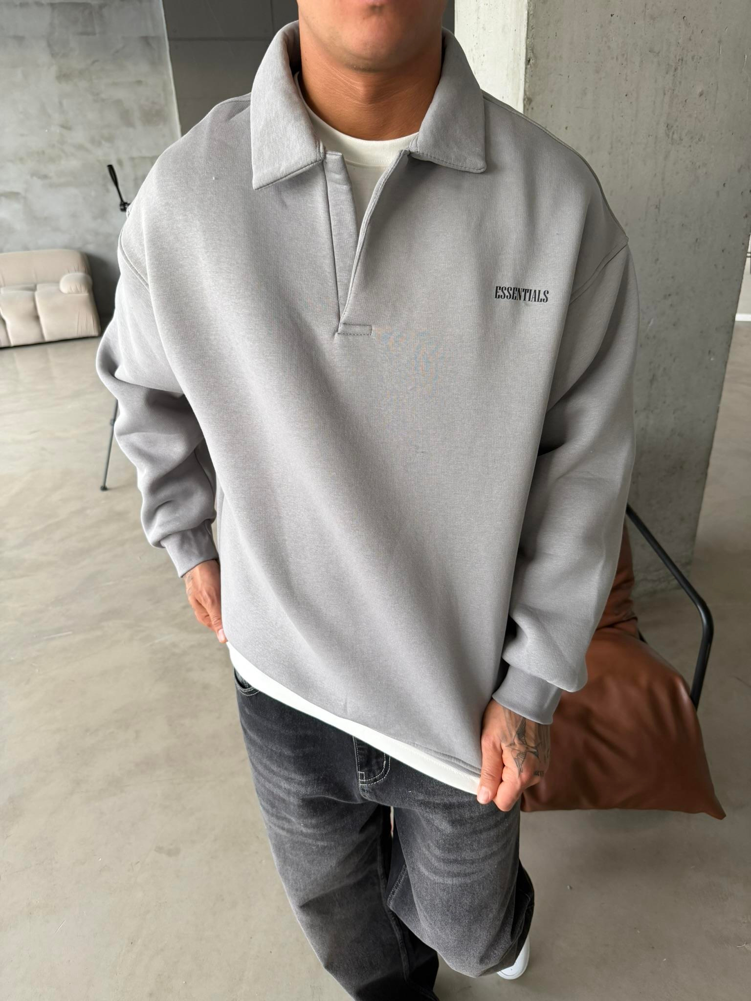 Essetıals Basic Polo Sweat - Gri