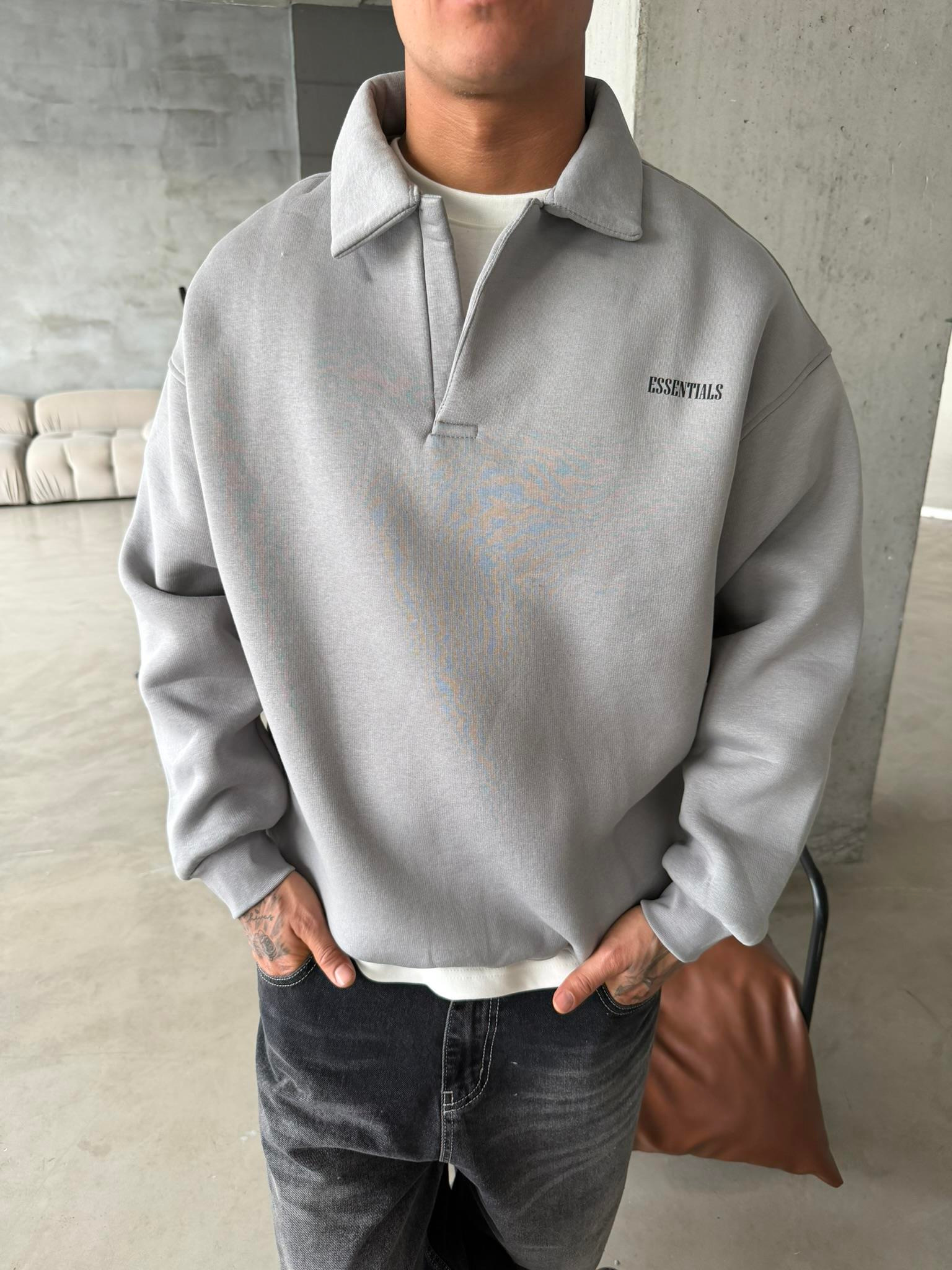 Essetıals Basic Polo Sweat - Gri