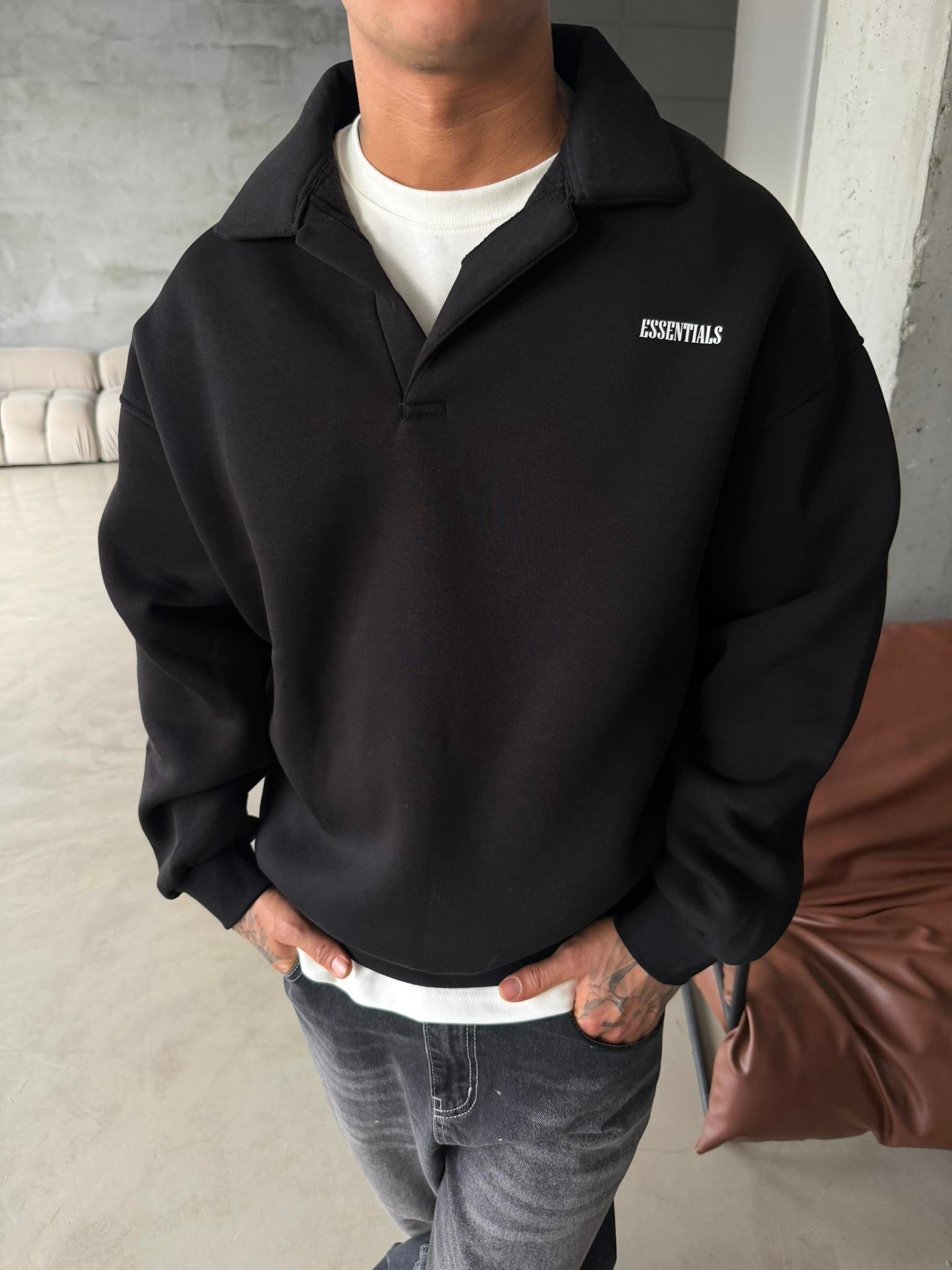 Essetıals Basic Polo Sweat - Siyah