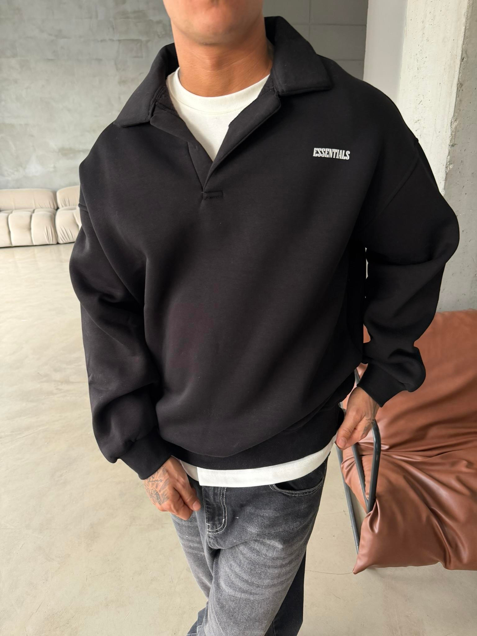 Essetıals Basic Polo Sweat - Siyah