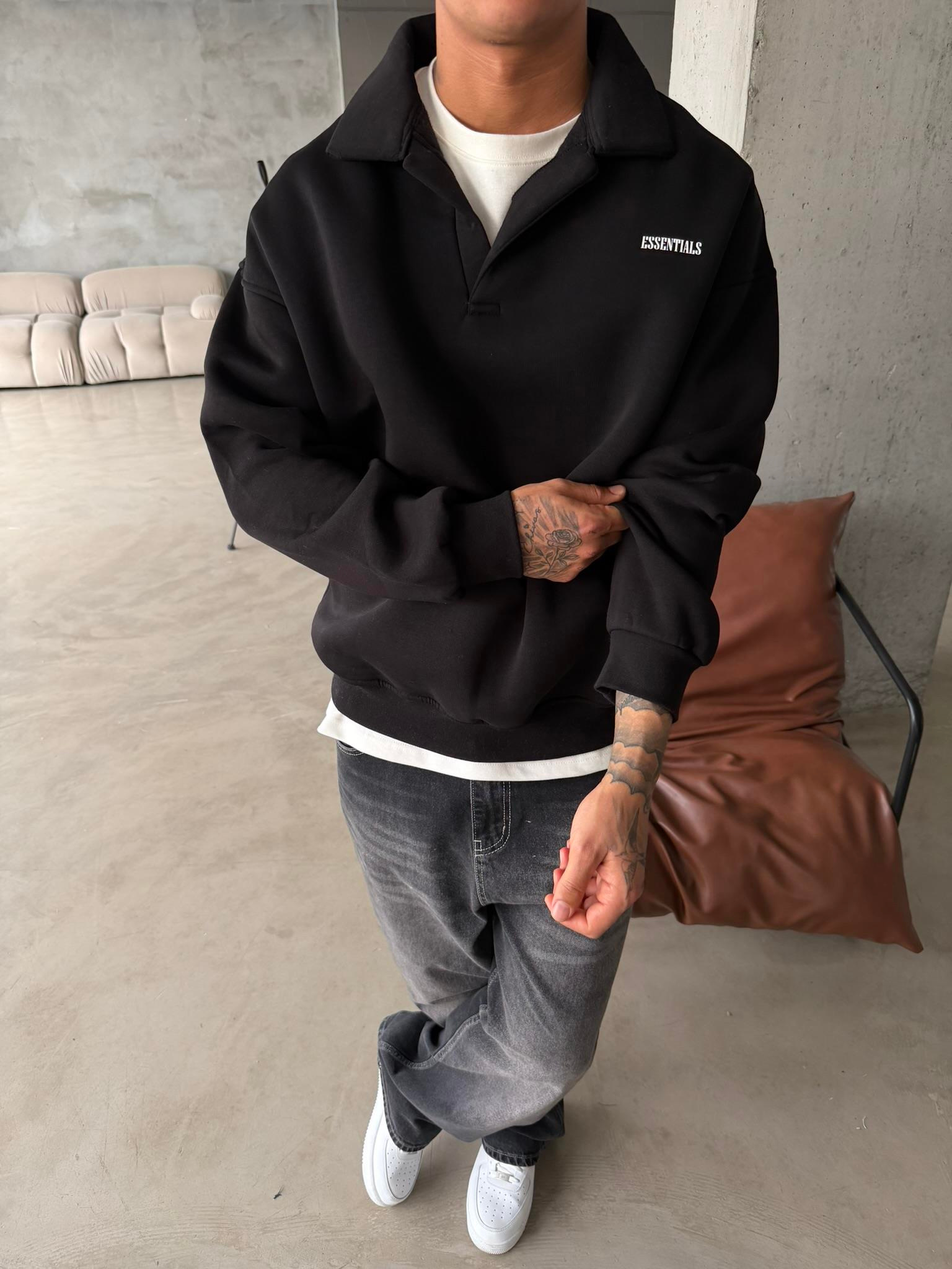 Essetıals Basic Polo Sweat - Siyah