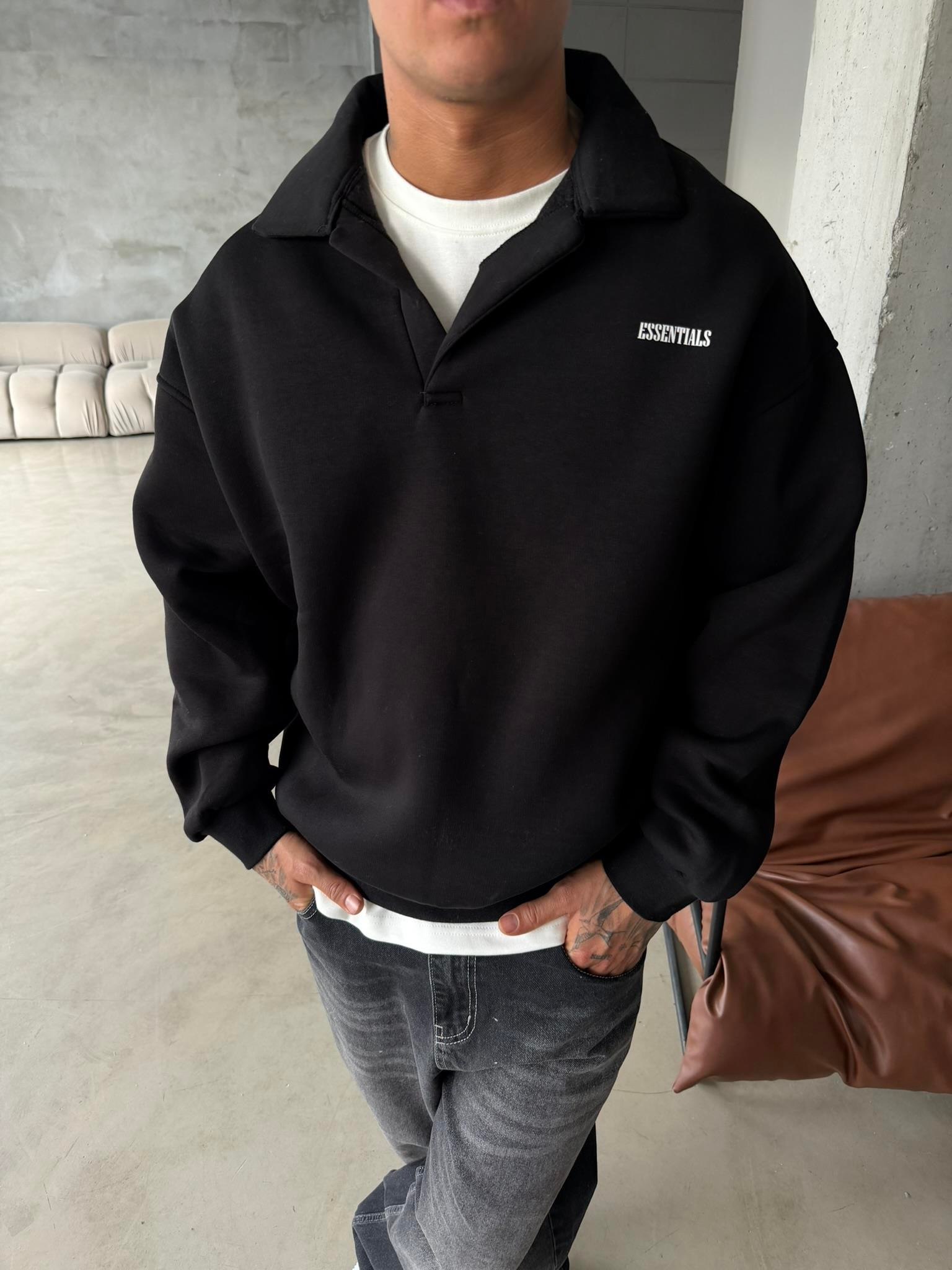 Essetıals Basic Polo Sweat - Siyah