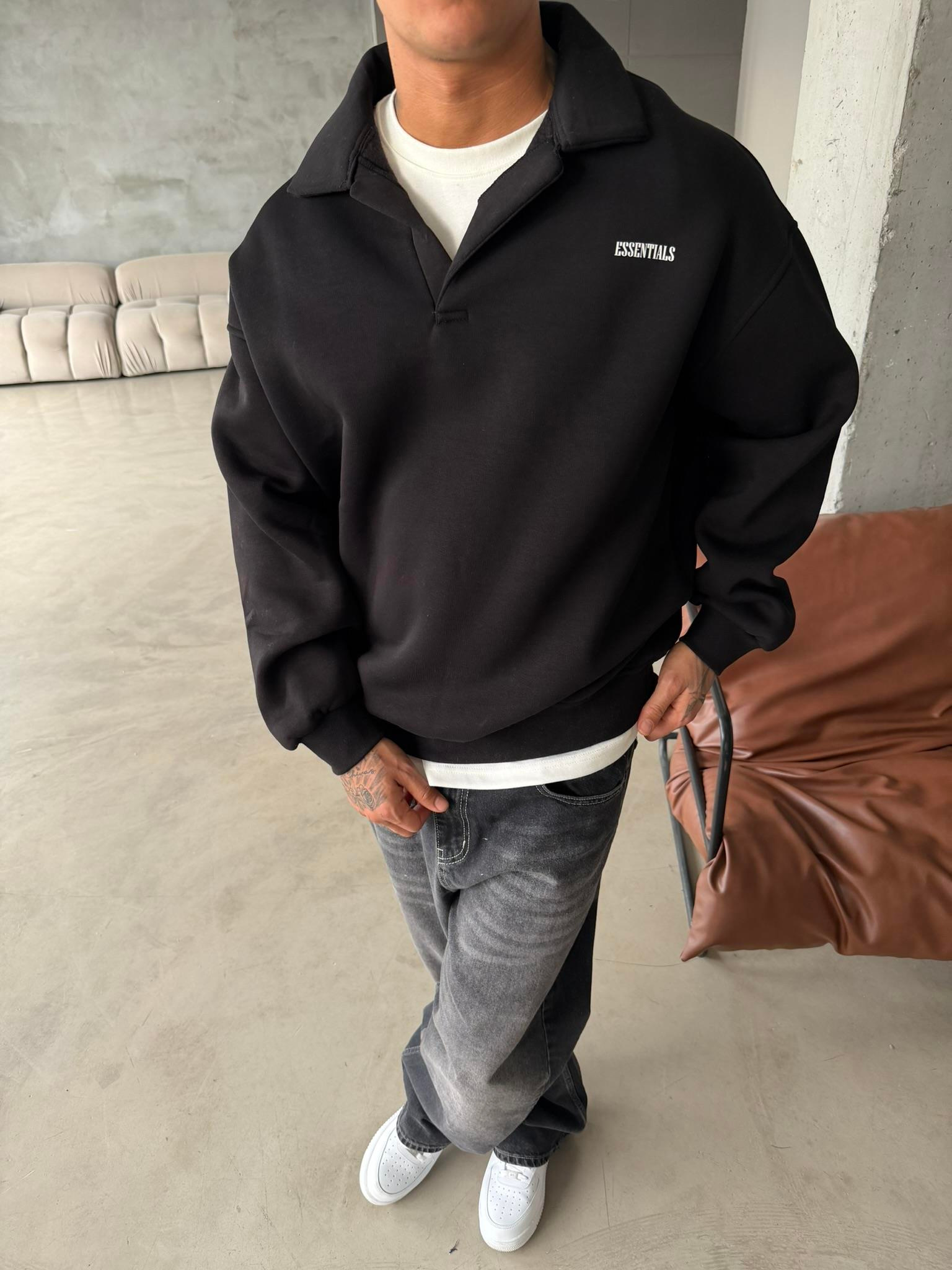Essetıals Basic Polo Sweat - Siyah