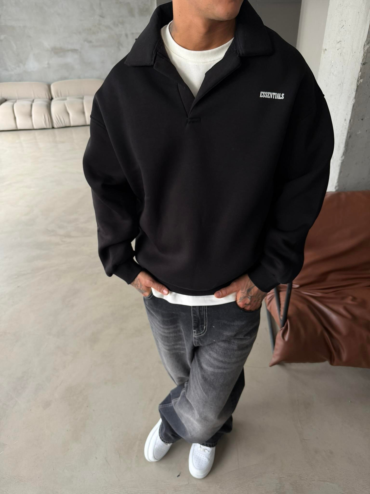 Essetıals Basic Polo Sweat - Siyah
