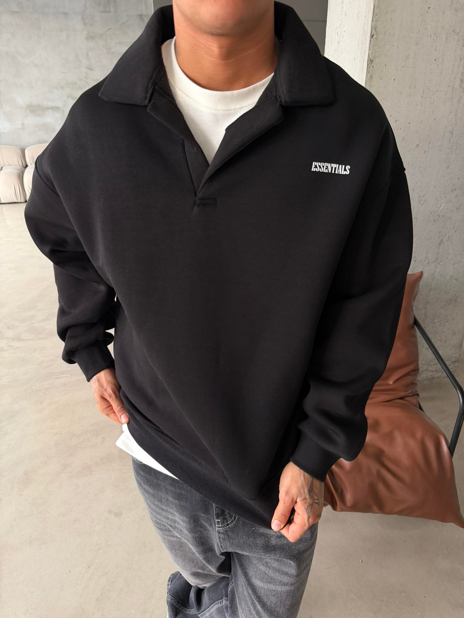 Essetıals Basic Polo Sweat - Siyah