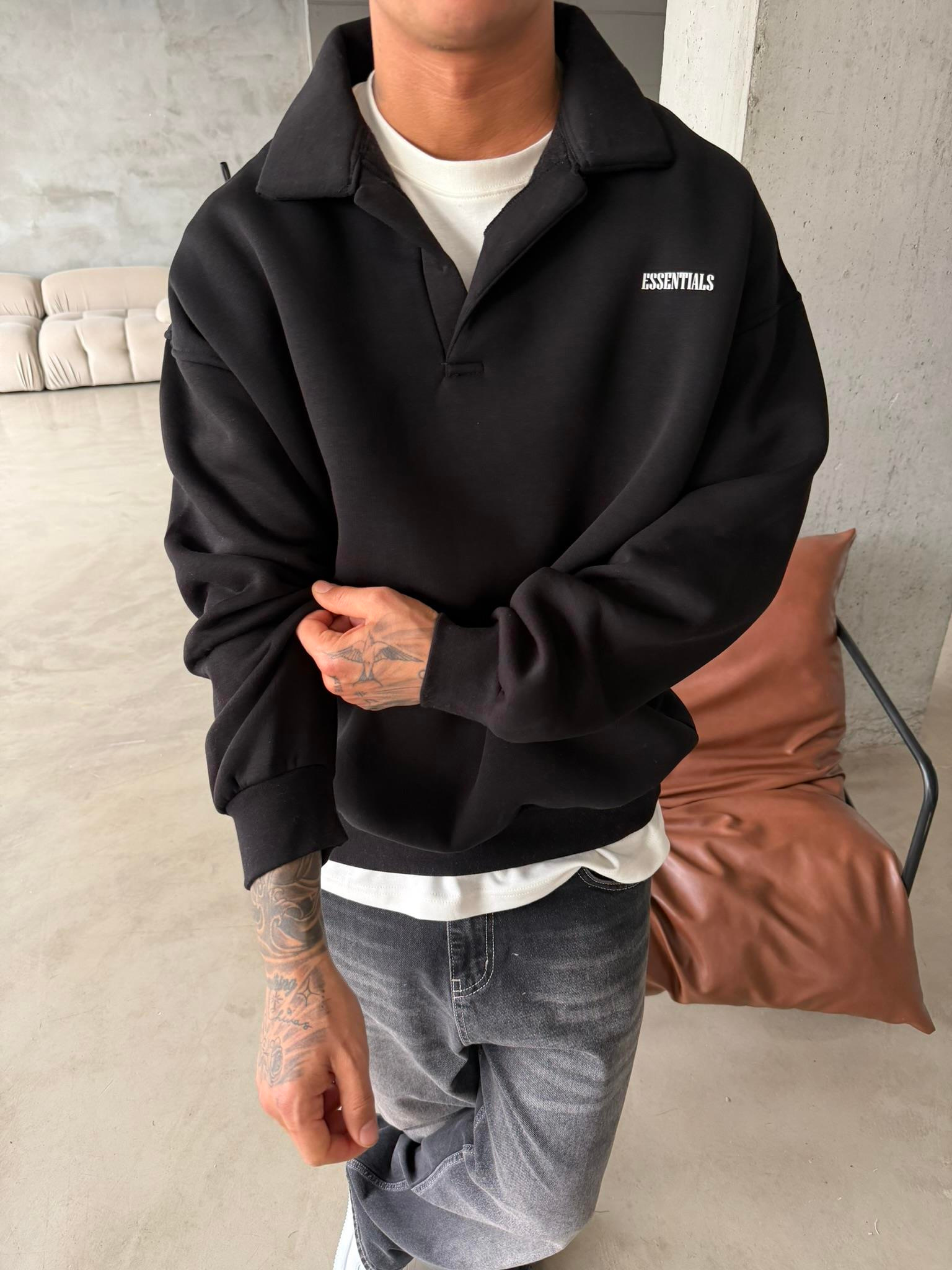 Essetıals Basic Polo Sweat - Siyah