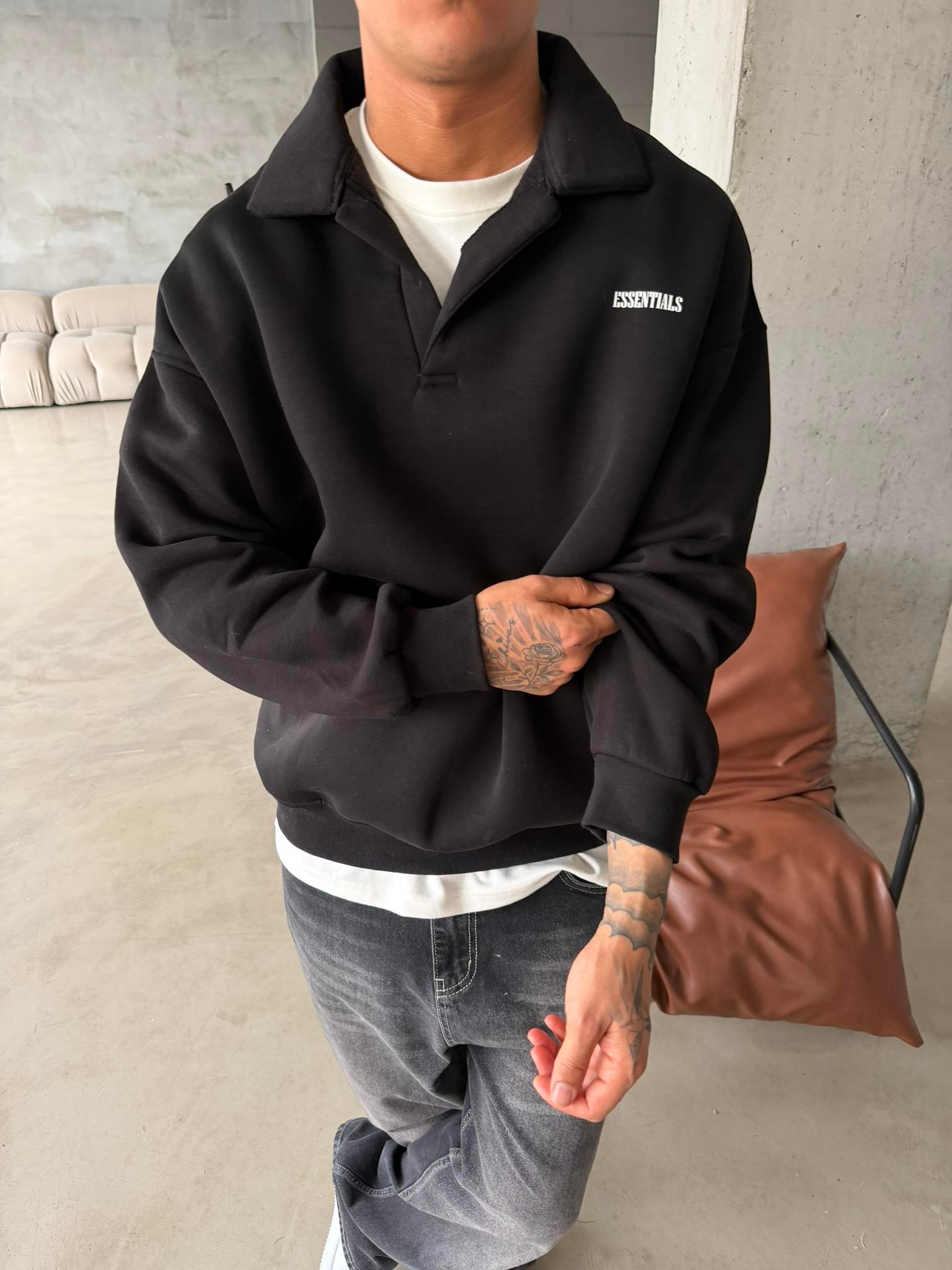 Essetıals Basic Polo Sweat - Siyah