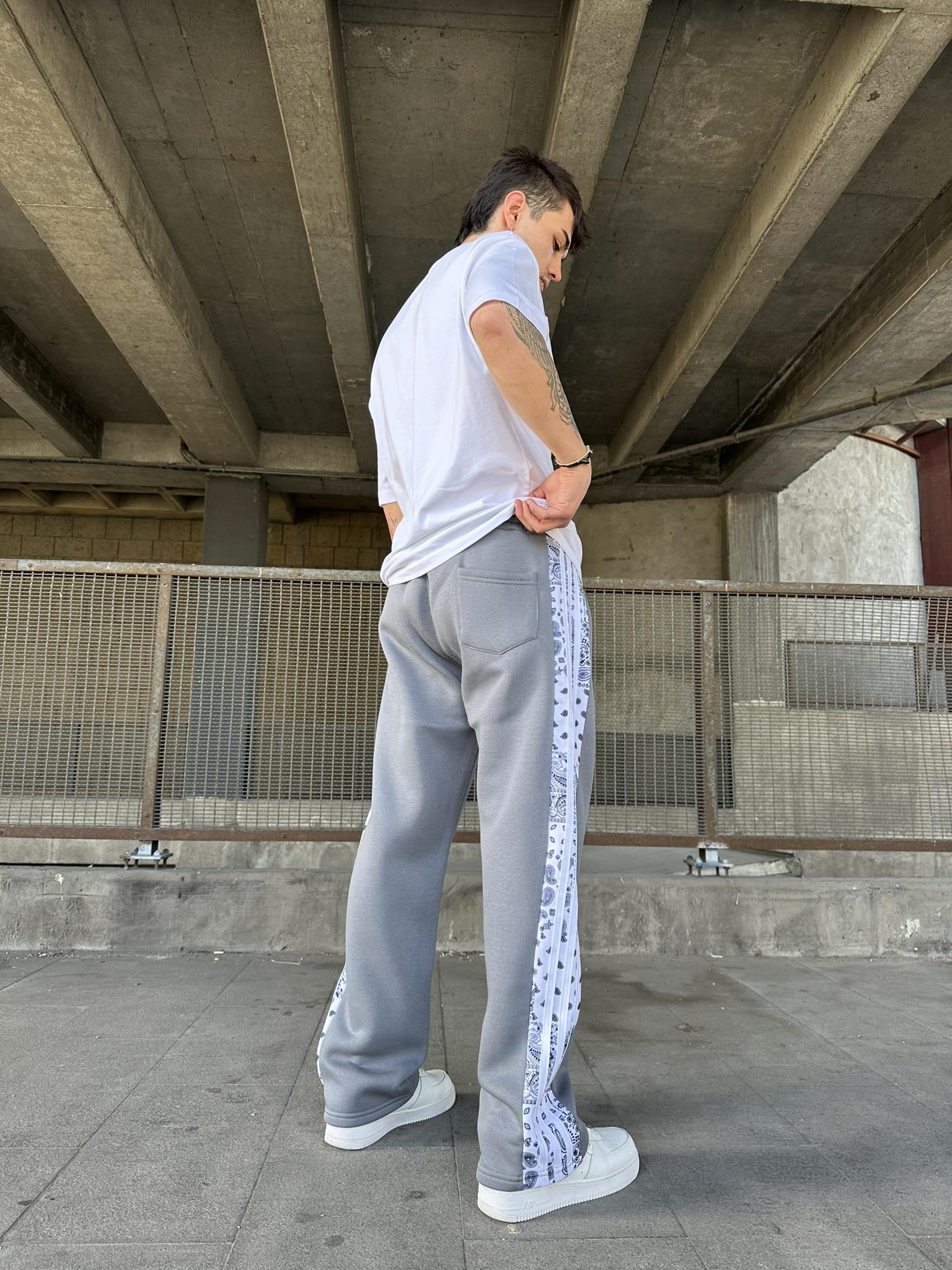 Etnik Desen Baggy Eşofman Altı- Boyama Gri