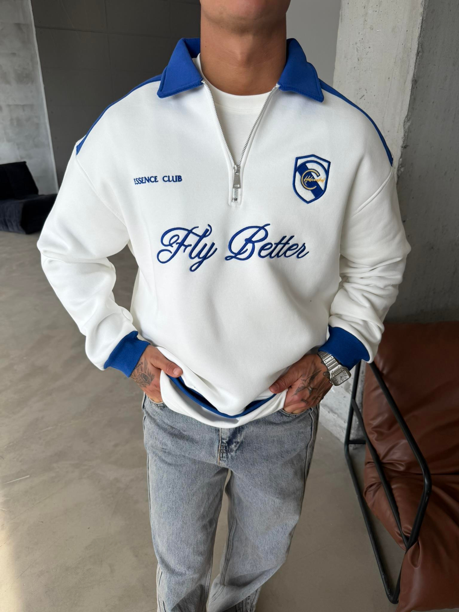 Fly Better Yarım Fermuar Sweat - Beyaz