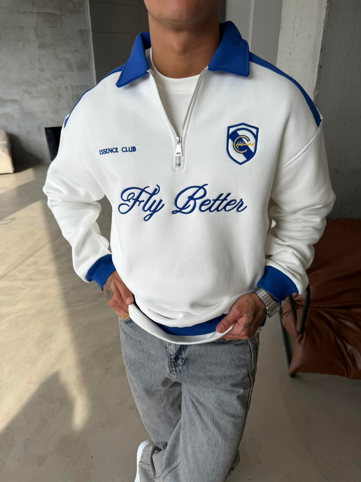 Fly Better Yarım Fermuar Sweat - Beyaz