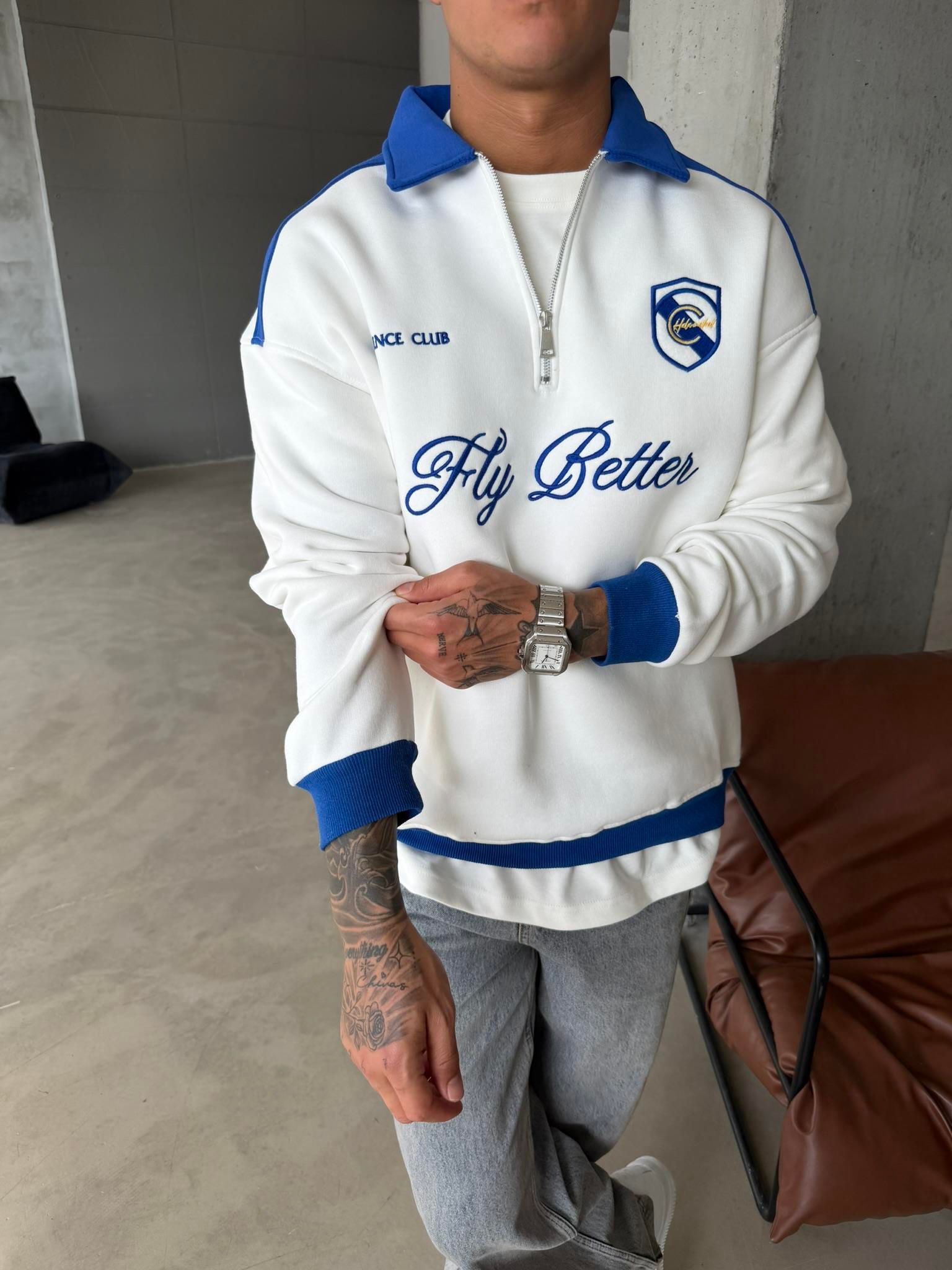 Fly Better Yarım Fermuar Sweat - Beyaz