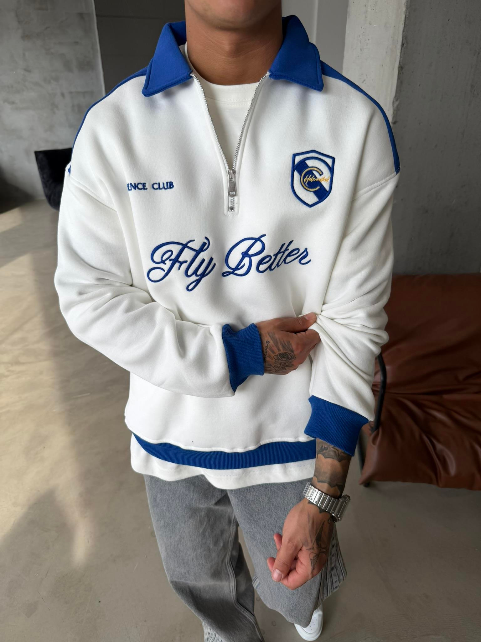 Fly Better Yarım Fermuar Sweat - Beyaz