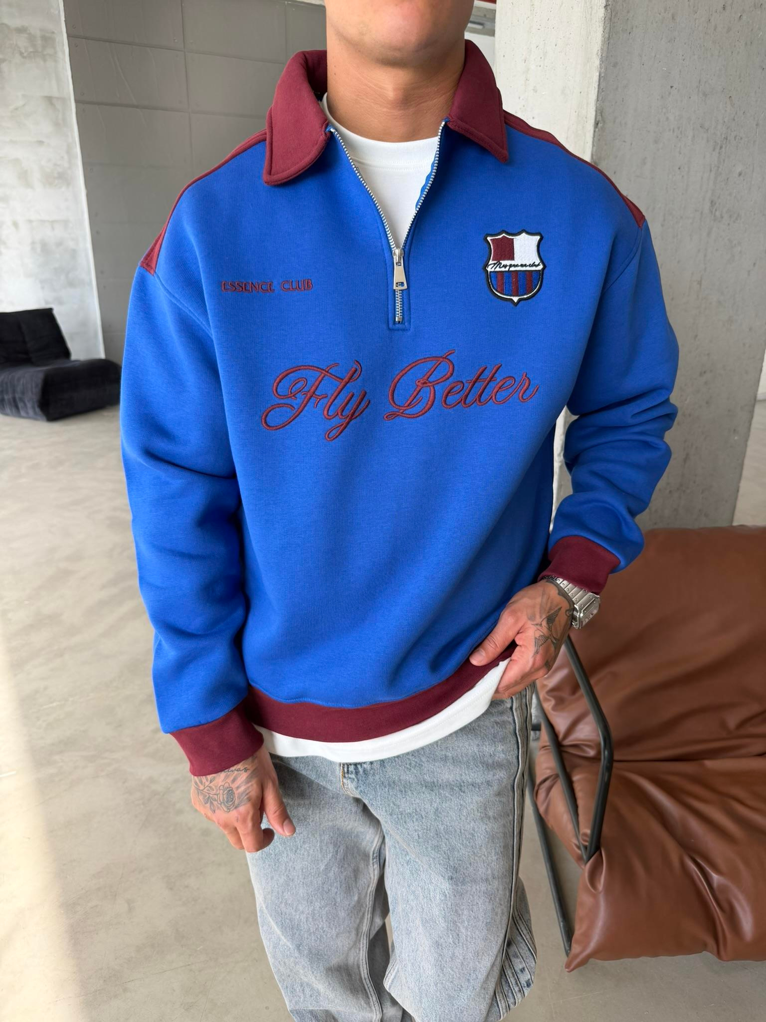 Fly Better Yarım Fermuar Sweat - Bordo