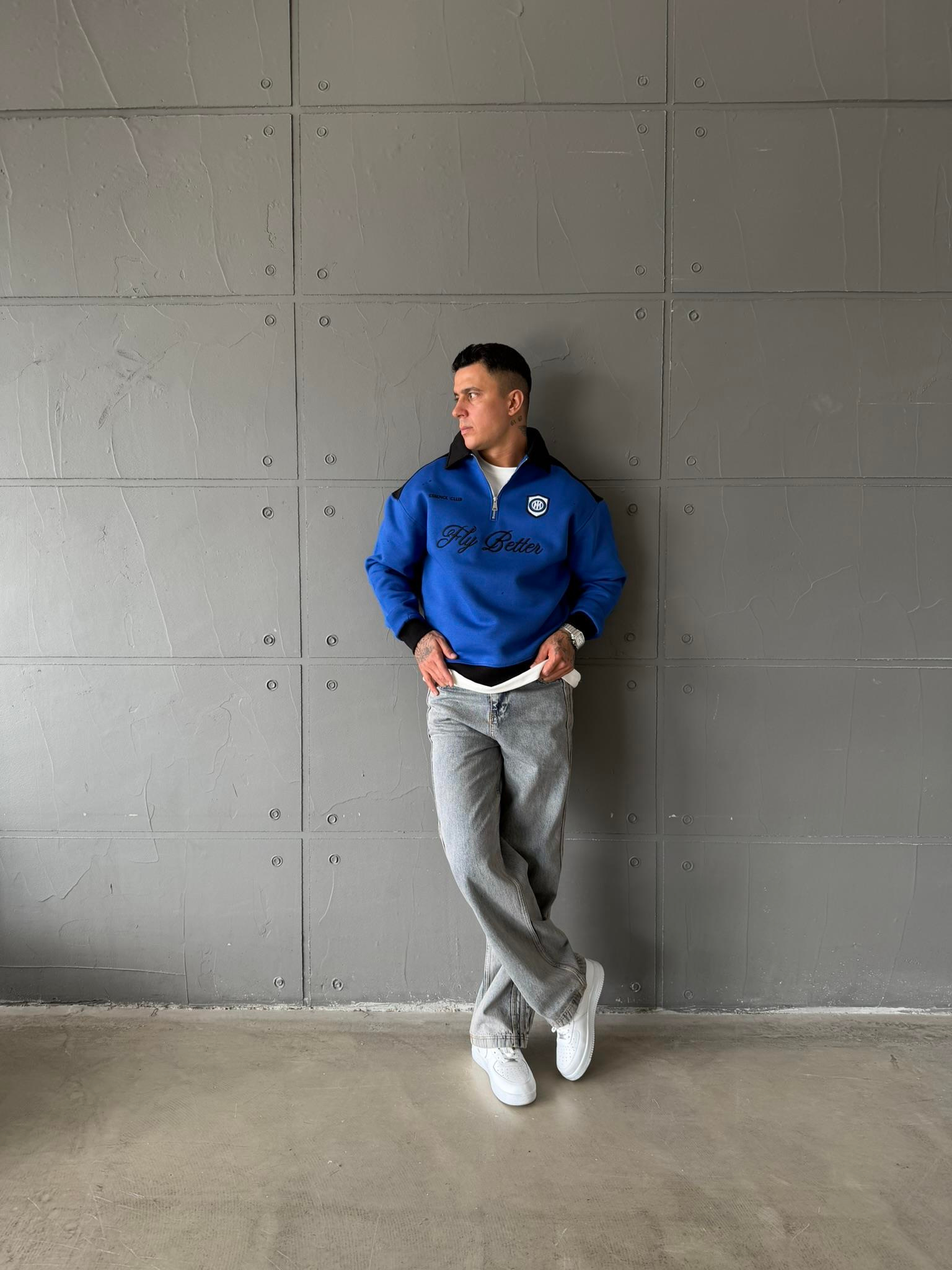 Fly Better Yarım Fermuar Sweat - Mavi