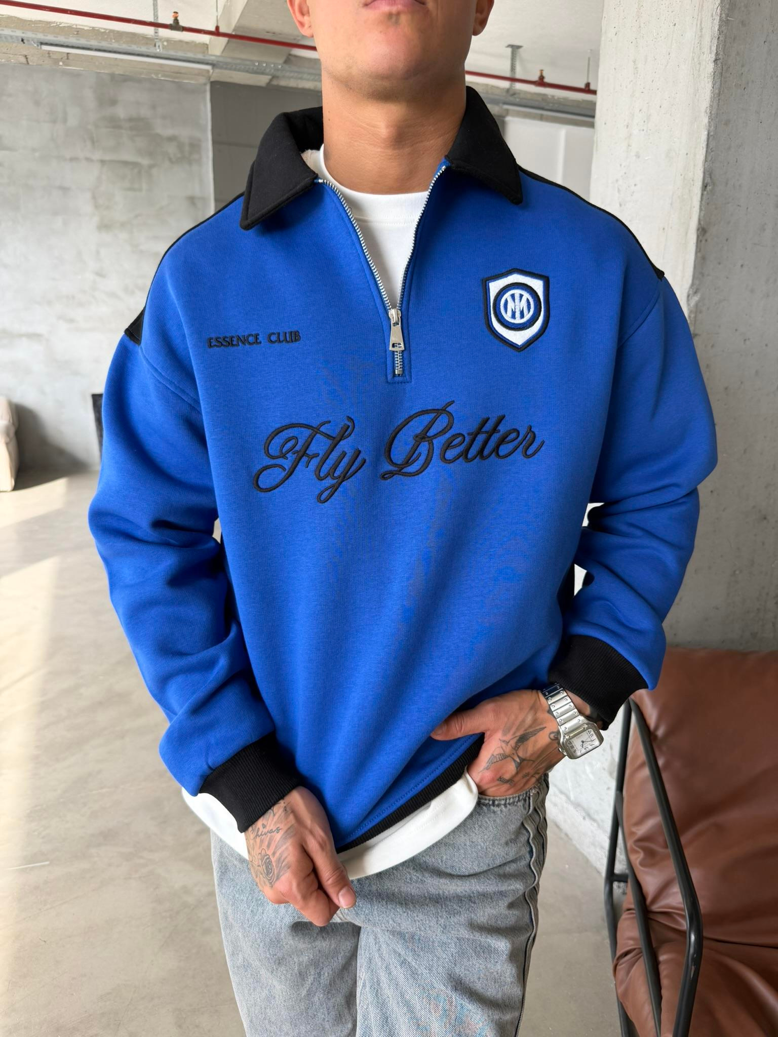 Fly Better Yarım Fermuar Sweat - Mavi