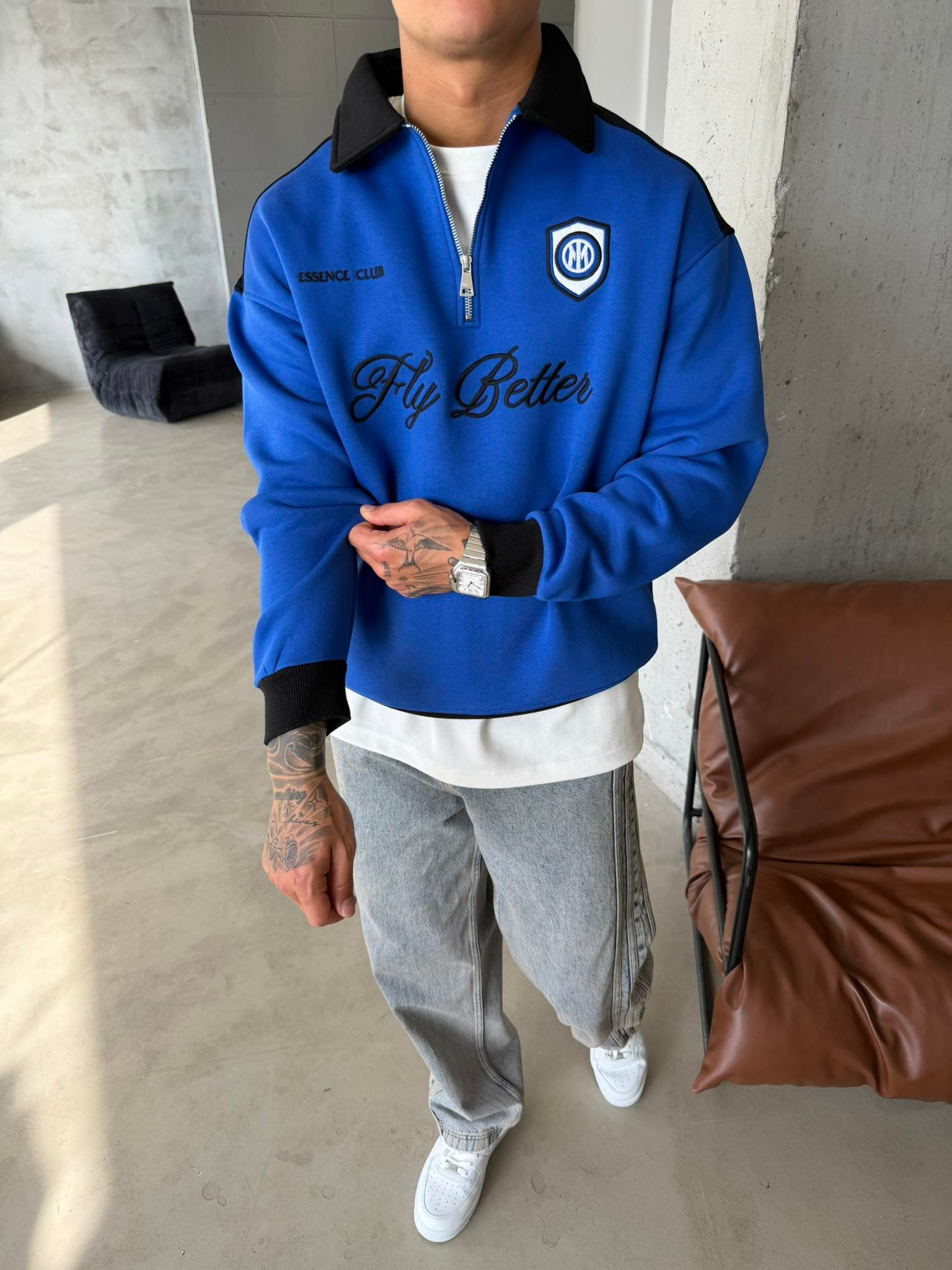 Fly Better Yarım Fermuar Sweat - Mavi