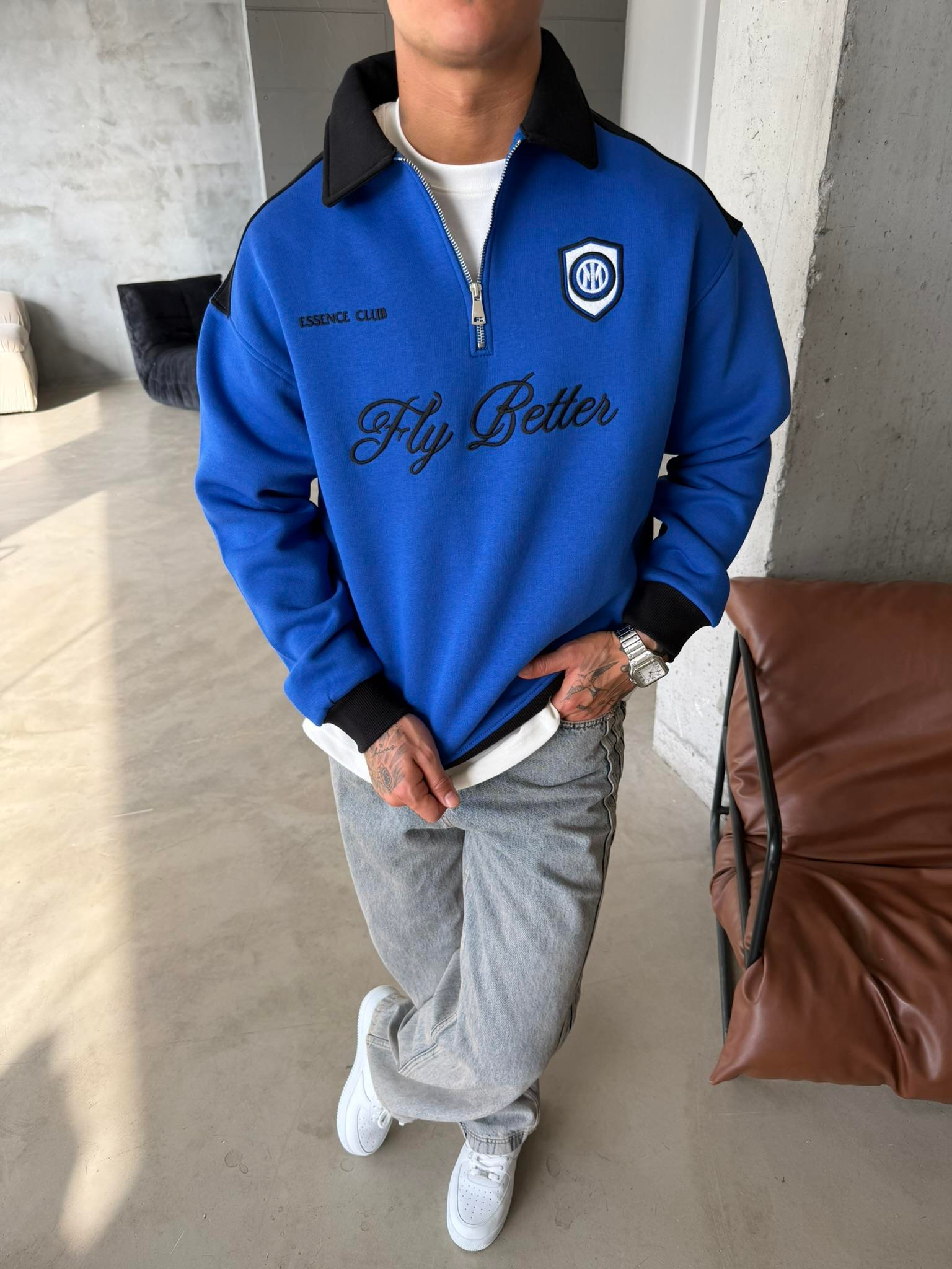 Fly Better Yarım Fermuar Sweat - Mavi