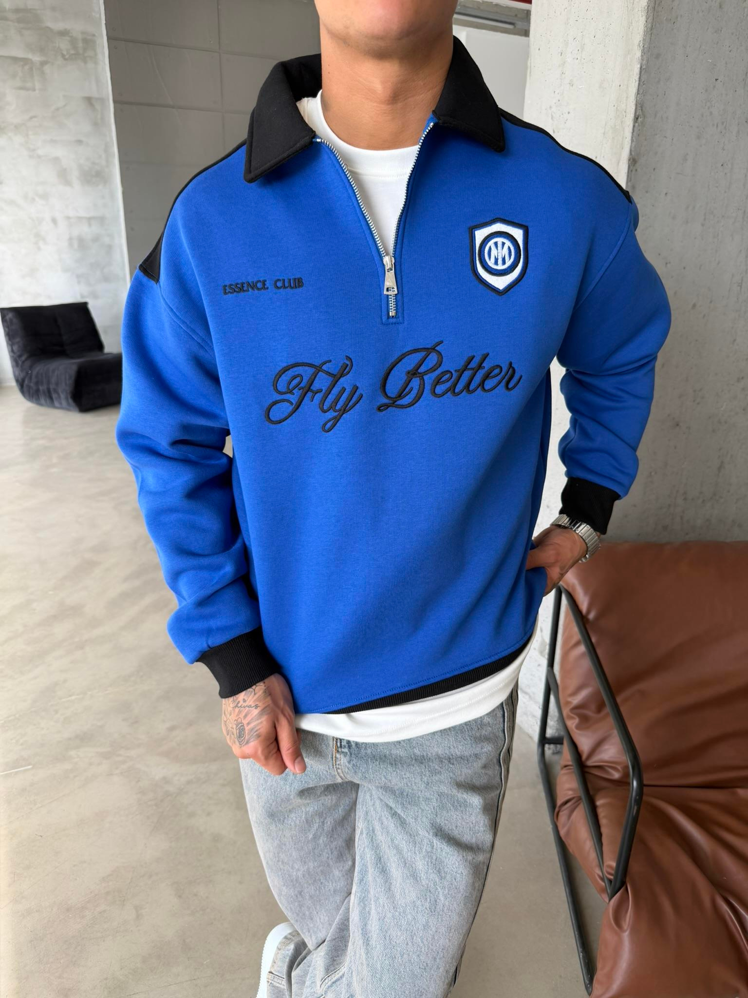 Fly Better Yarım Fermuar Sweat - Mavi