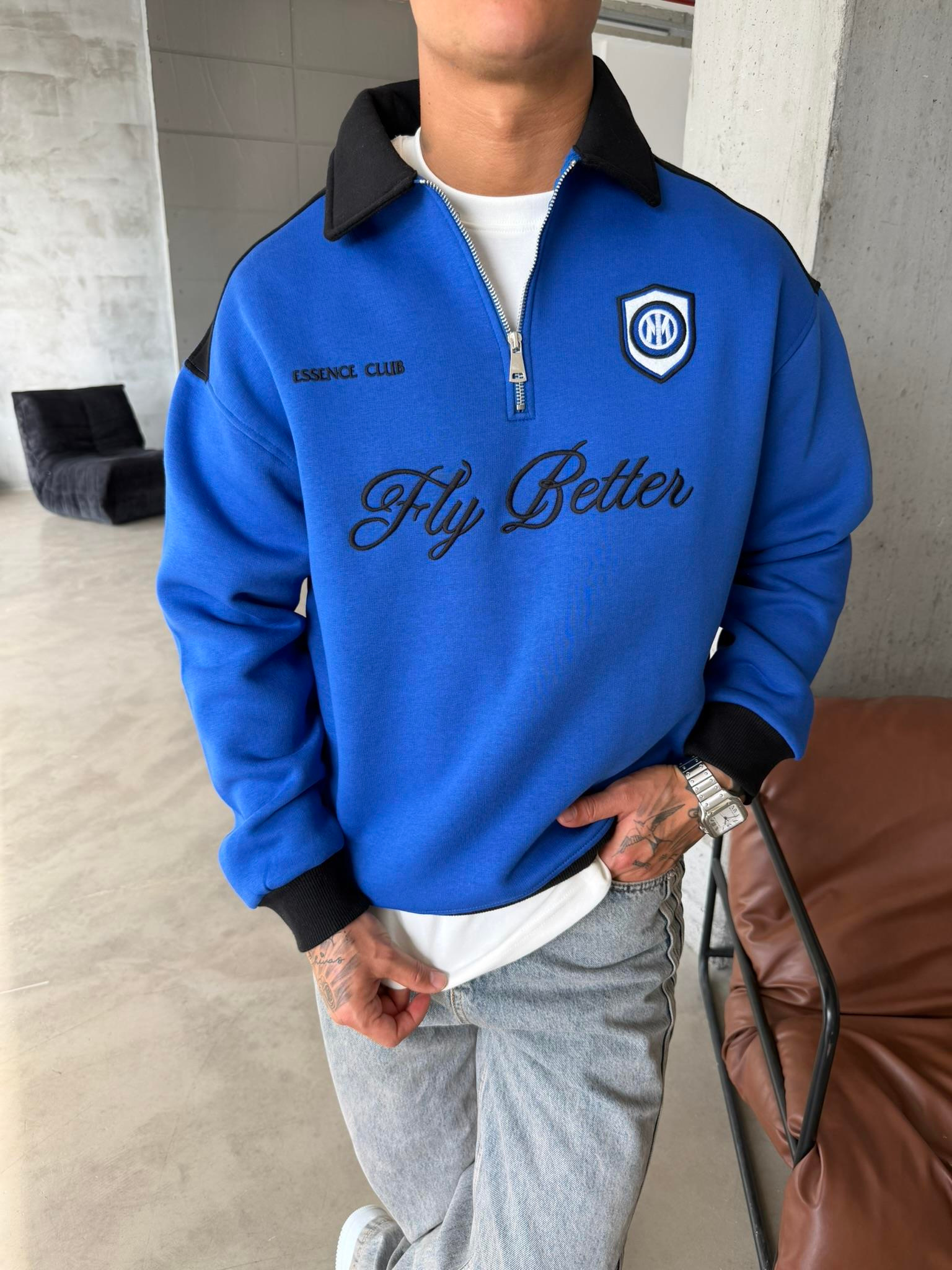 Fly Better Yarım Fermuar Sweat - Mavi