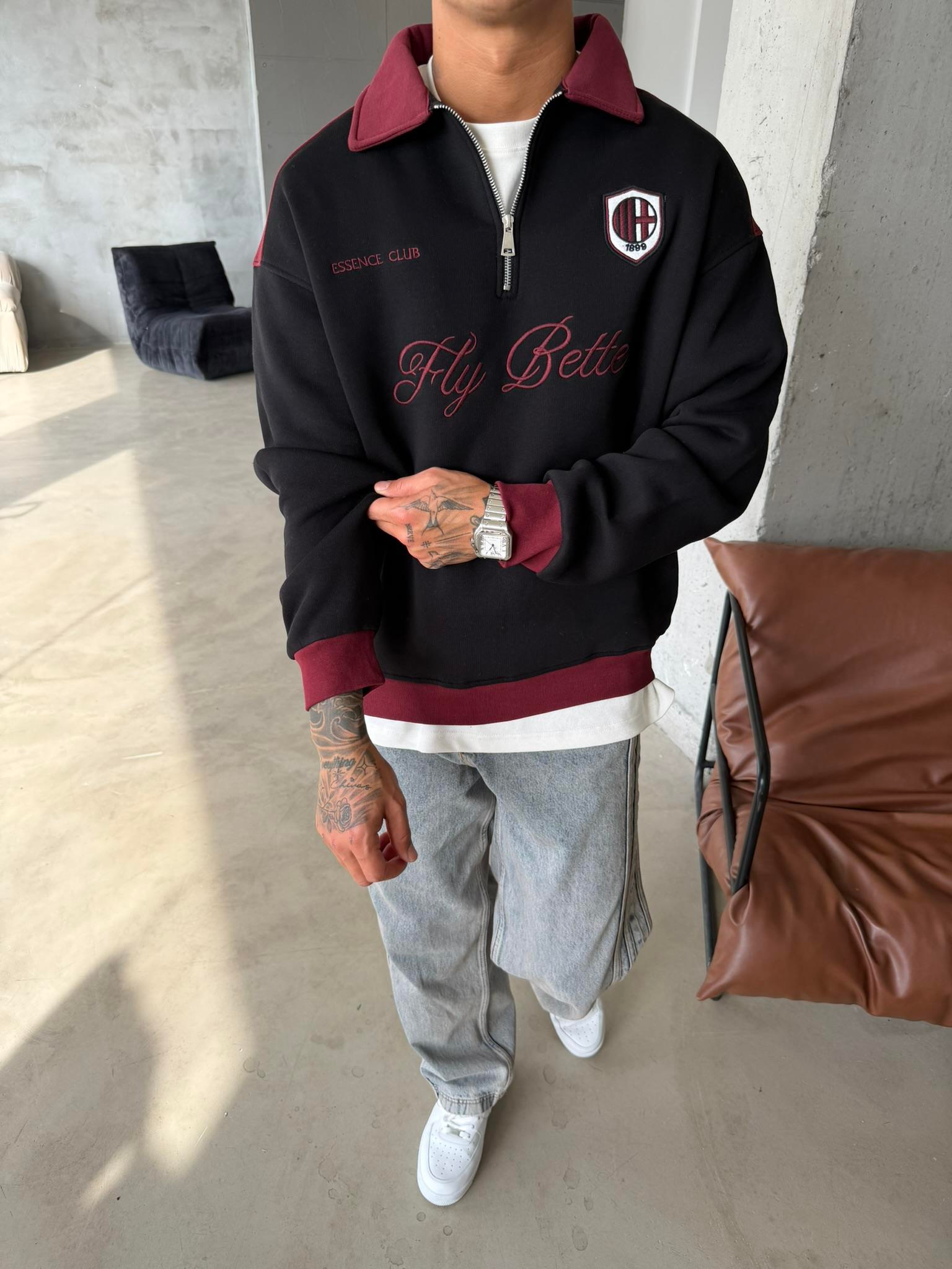 Fly Better Yarım Fermuar Sweat - Siyah