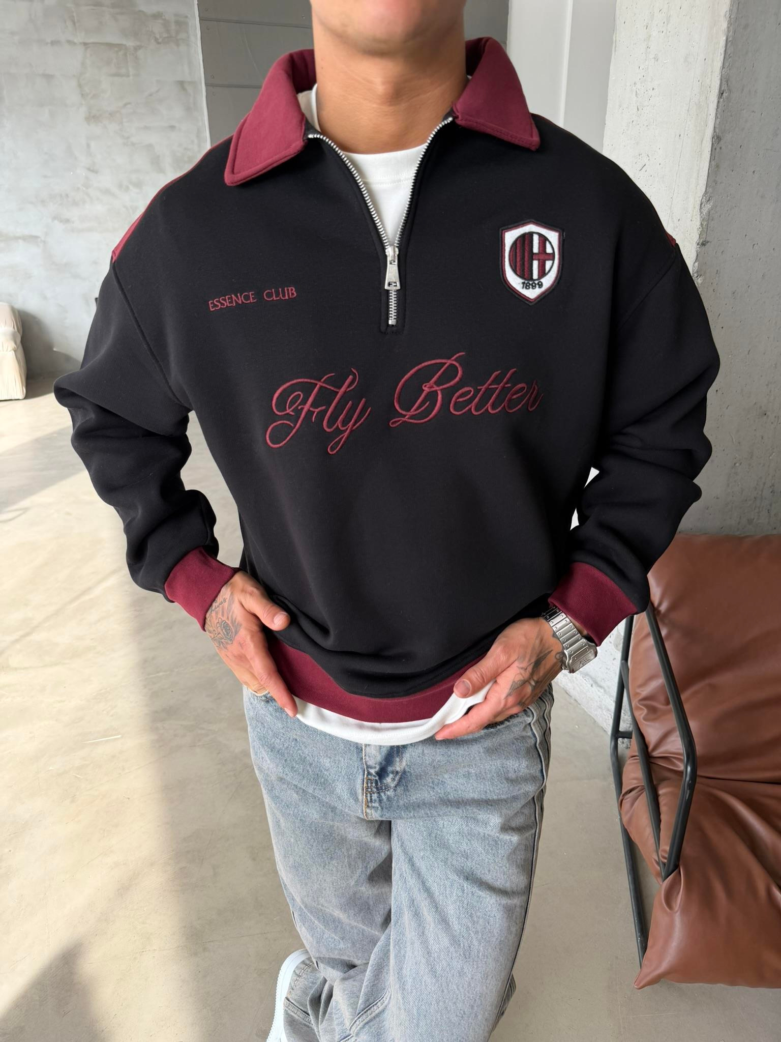 Fly Better Yarım Fermuar Sweat - Siyah