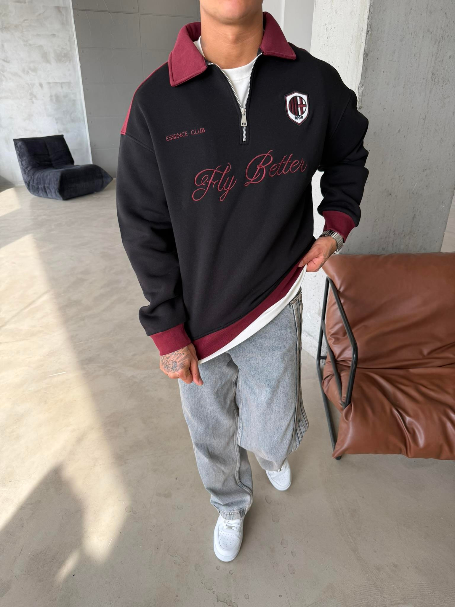 Fly Better Yarım Fermuar Sweat - Siyah