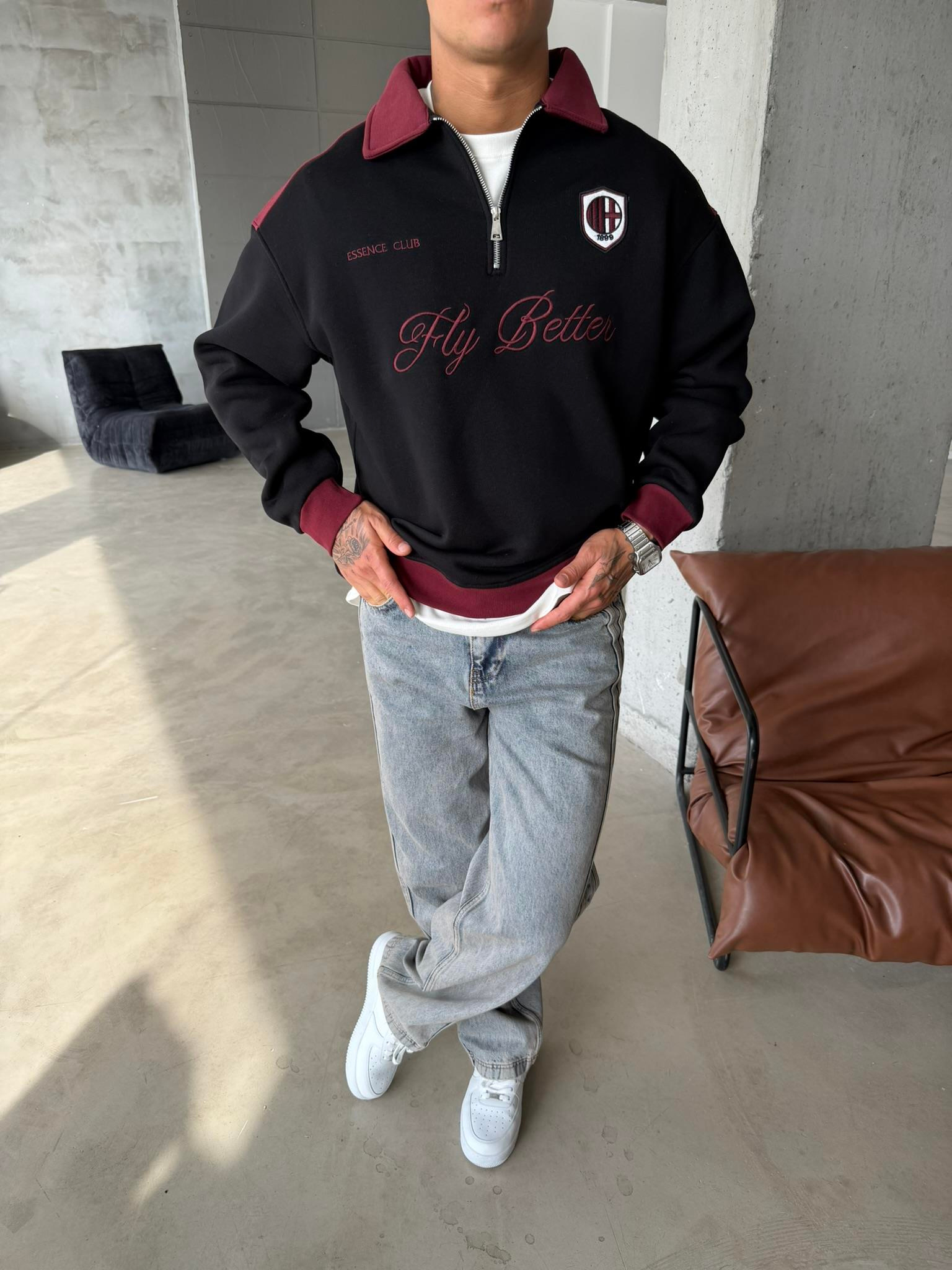 Fly Better Yarım Fermuar Sweat - Siyah