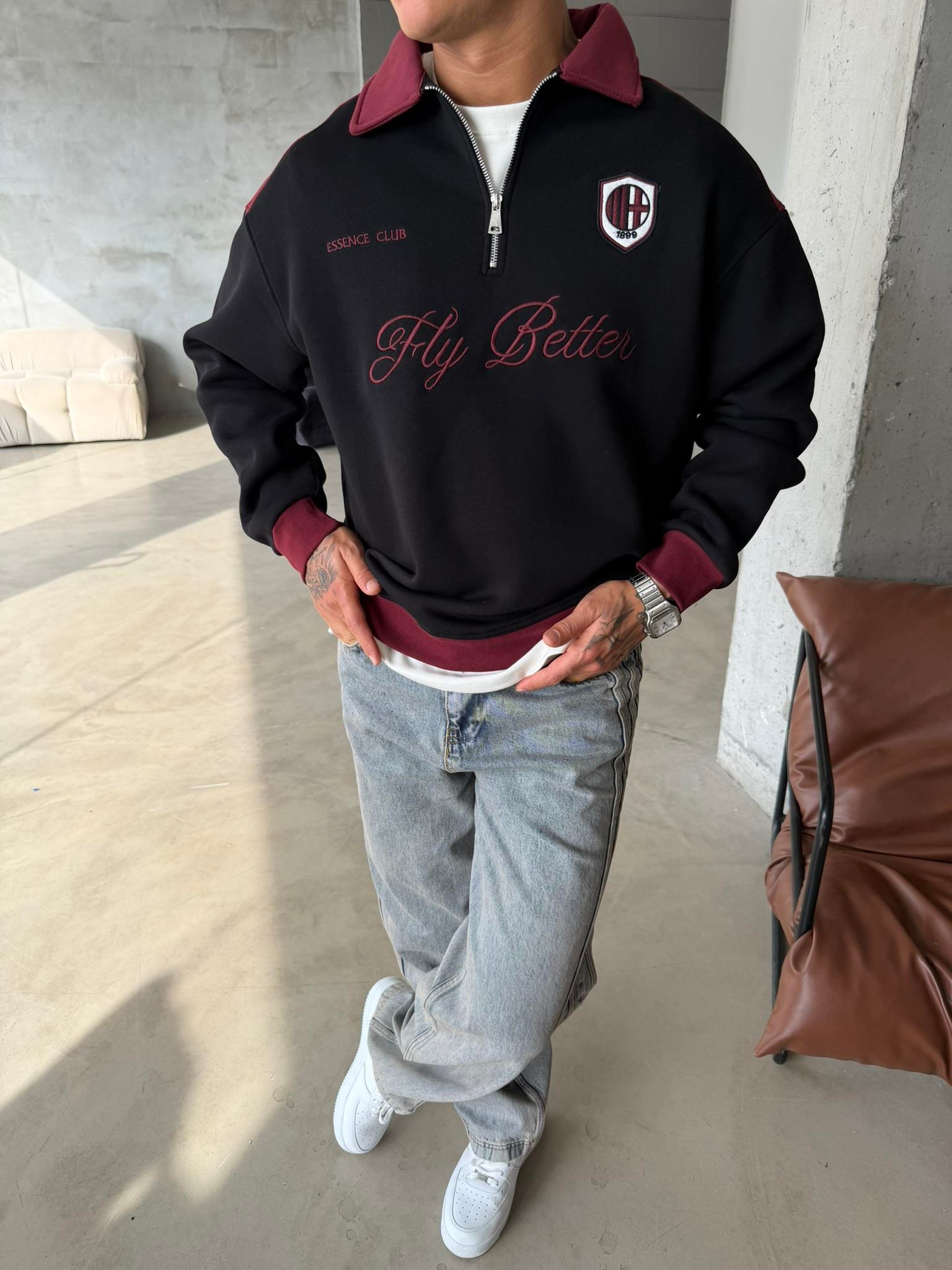 Fly Better Yarım Fermuar Sweat - Siyah